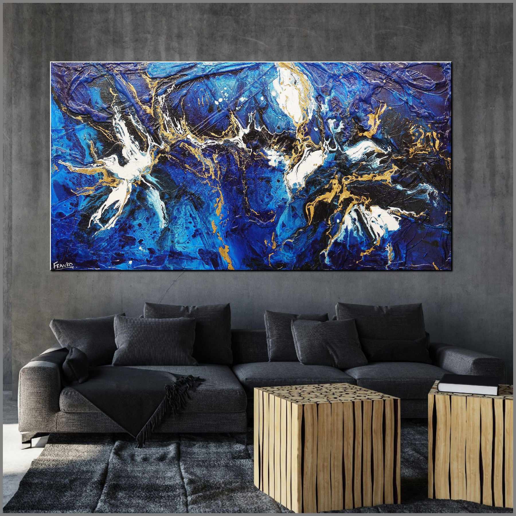 Golden Blu 190cm x 100cm Blue Gold Textured Abstract Painting (SOLD)-Abstract-[Franko_Artist]-[Australian_artist]-[Gold_Coast]-[Brisbane]-[modern]-[contemporary]-[original]-[Large_artwork]-[The_Block]-[Dream_Homes]-[ideas]-[Grand_Designs]-[Art_Lover]-Franklin Art Studio