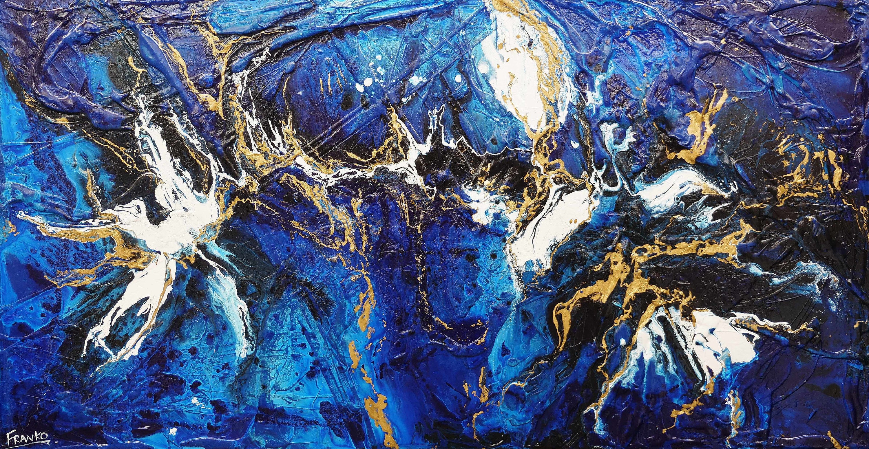 Golden Blu 190cm x 100cm Blue Gold Textured Abstract Painting (SOLD)-Abstract-[Franko_Artist]-[Australian_artist]-[Gold_Coast]-[Brisbane]-[modern]-[contemporary]-[original]-[Large_artwork]-Franklin Art Studio