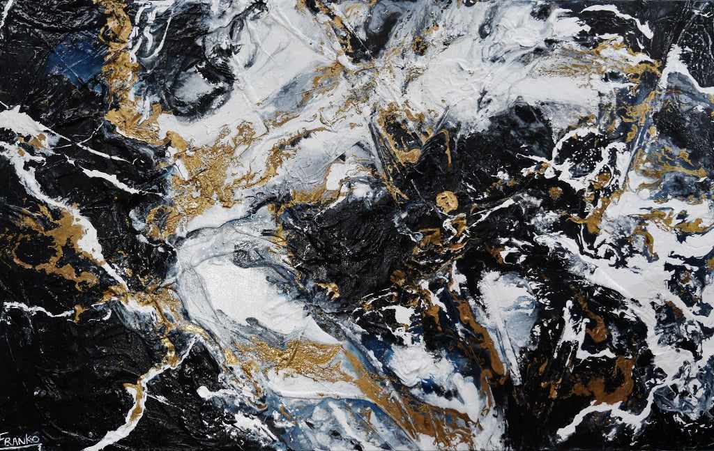 Golden Blu Ransom 160cm x 100cm Black Gold Textured Abstract Painting (SOLD)-Abstract-[Franko_Artist]-[Australian_artist]-[Gold_Coast]-[Brisbane]-[modern]-[contemporary]-[original]-[Large_artwork]-Franklin Art Studio
