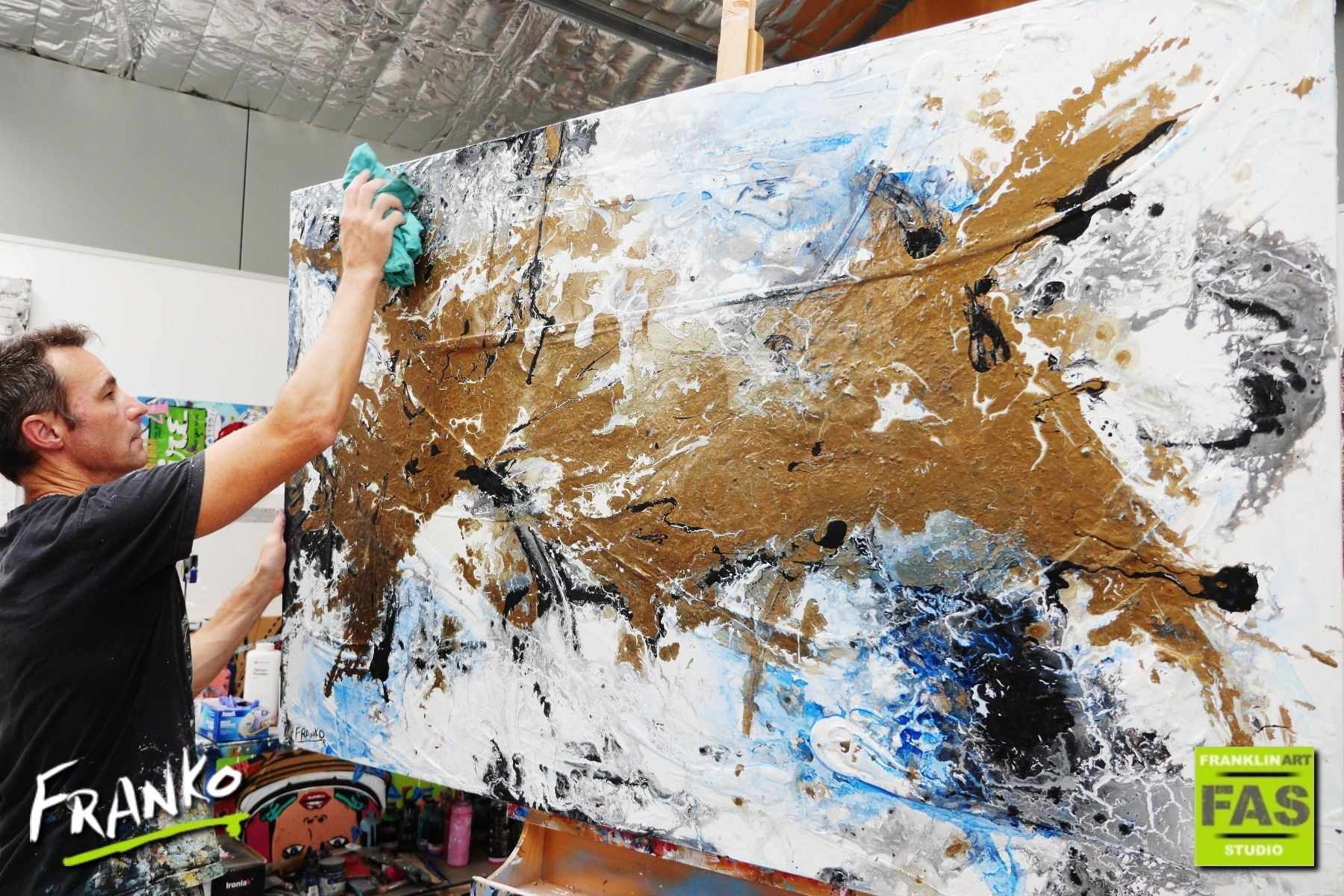 Golden Blue 160cm x 100cm Gold White Blue Abstract Painting (SOLD)-Abstract-[Franko_Artist]-[The_Block]-[Dream_Homes]-[ideas]- [Grand_Designs]-Franklin Art Studio