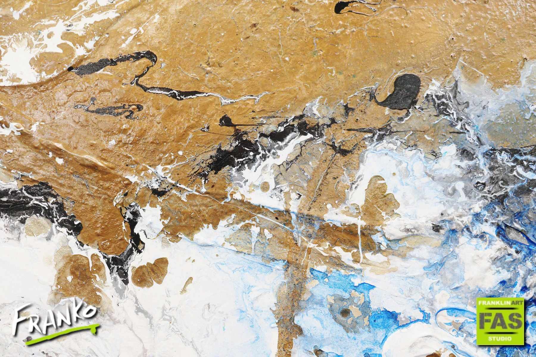 Golden Blue 160cm x 100cm Gold White Blue Abstract Painting (SOLD)