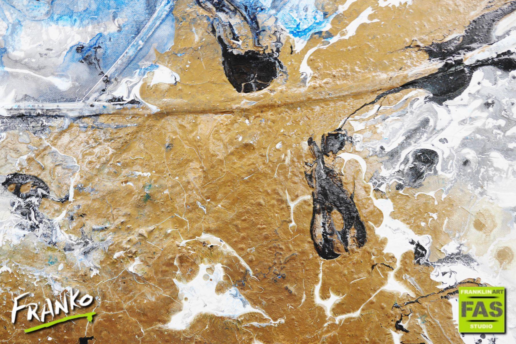 Golden Blue 160cm x 100cm Gold White Blue Abstract Painting (SOLD)