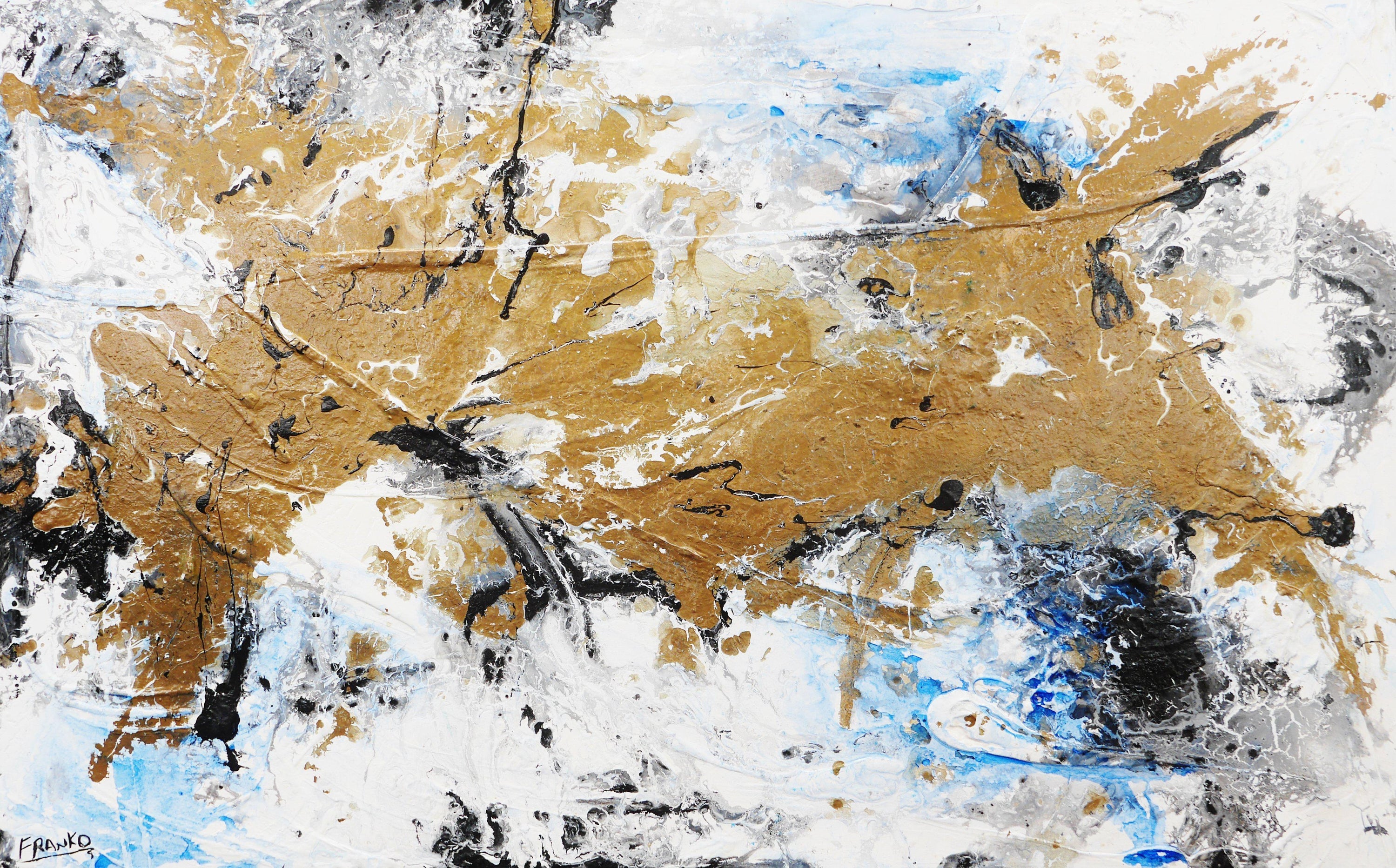 Golden Blue 160cm x 100cm Gold White Blue Abstract Painting (SOLD)-Abstract-[Franko_Artist]-[Australian_artist]-[Gold_Coast]-[Brisbane]-[modern]-[contemporary]-[original]-[Large_artwork]-Franklin Art Studio