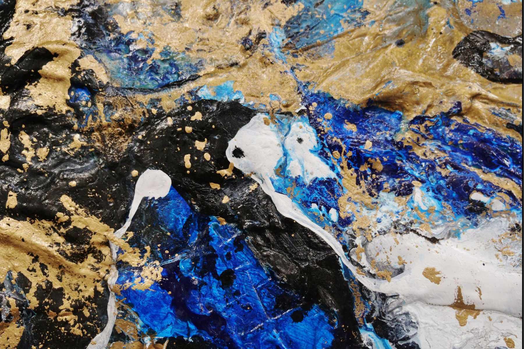 Golden Blue 190cm x 100cm Blue Gold Textured Abstract Painting (SOLD)-Abstract-[Franko]-[Artist]-[Australia]-[Painting]-Franklin Art Studio
