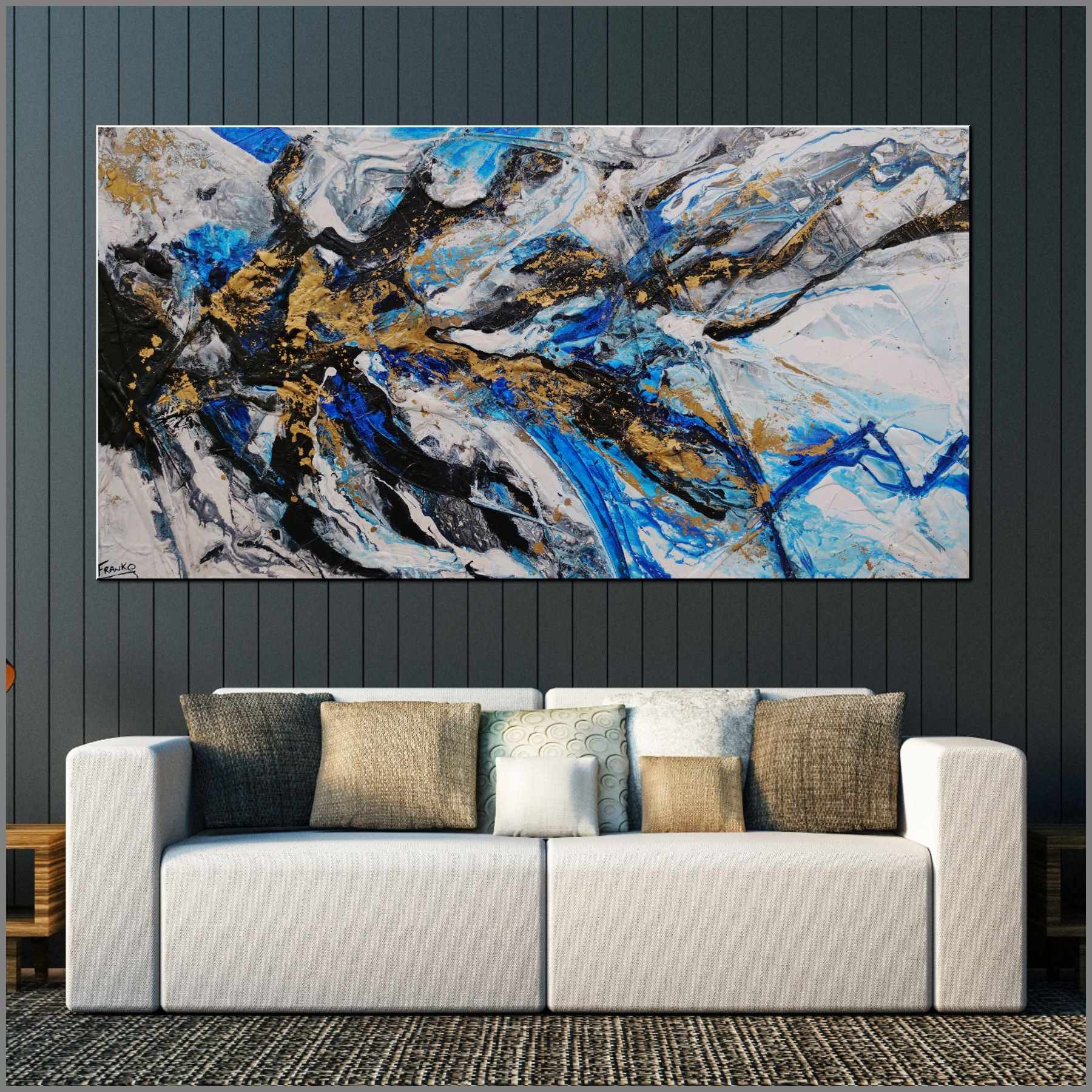 Golden Blue 190cm x 100cm Blue Gold Textured Abstract Painting (SOLD)-Abstract-[Franko_Artist]-[Australian_artist]-[Gold_Coast]-[Brisbane]-[modern]-[contemporary]-[original]-[Large_artwork]-[The_Block]-[Dream_Homes]-[ideas]-[Grand_Designs]-[Art_Lover]-Franklin Art Studio