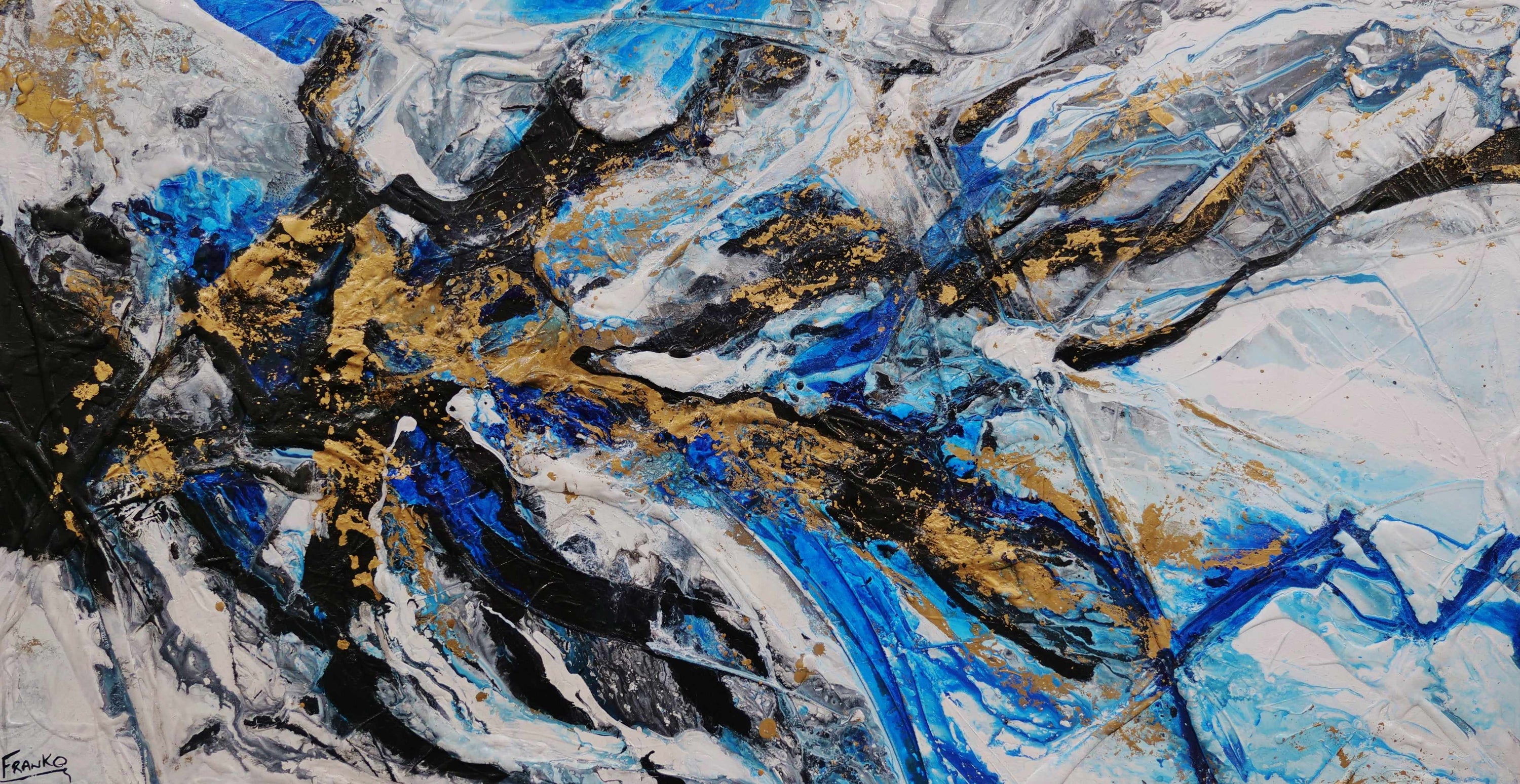 Golden Blue 190cm x 100cm Blue Gold Textured Abstract Painting (SOLD)-Abstract-[Franko_Artist]-[Australian_artist]-[Gold_Coast]-[Brisbane]-[modern]-[contemporary]-[original]-[Large_artwork]-Franklin Art Studio
