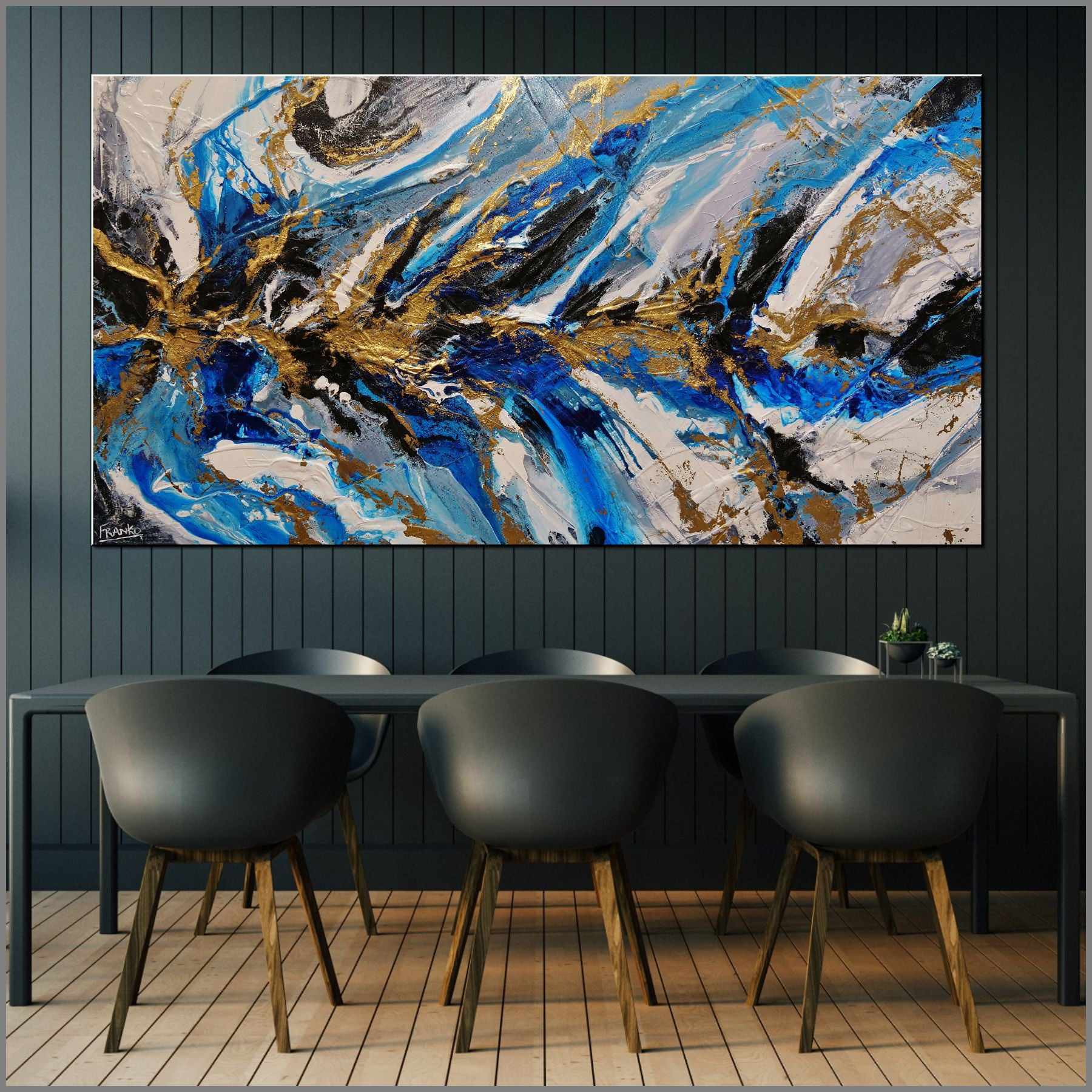 Golden Blue Silk 190cm x 100cm Blue Gold Grey Textured Abstract Painting (SOLD)-Abstract-[Franko_Artist]-[Australian_artist]-[Gold_Coast]-[Brisbane]-[modern]-[contemporary]-[original]-[Large_artwork]-[The_Block]-[Dream_Homes]-[ideas]-[Grand_Designs]-[Art_Lover]-Franklin Art Studio