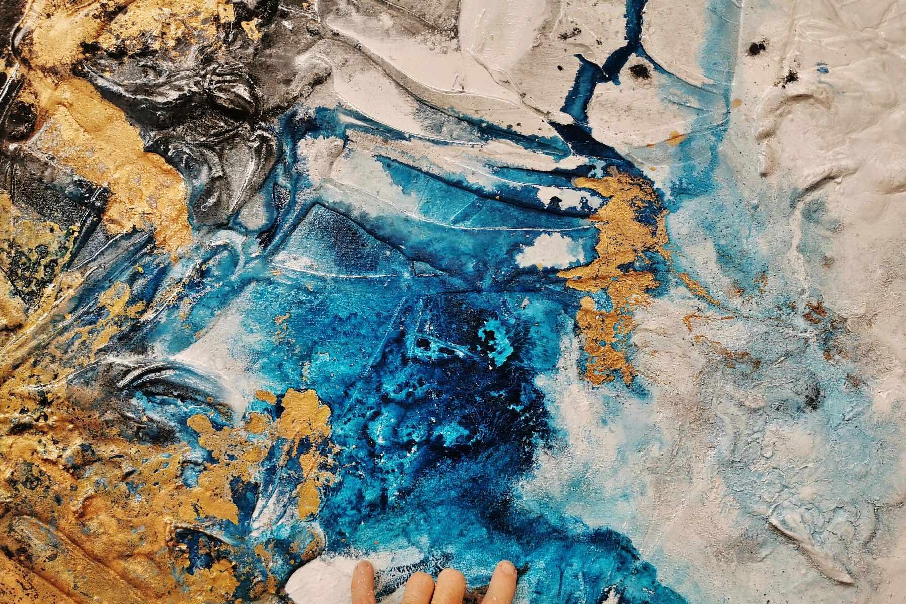 Golden Cobalt 250cm x 150cm Blue Black Grey Gold Textured Abstract Painting (SOLD)-Abstract-[Franko]-[Artist]-[Australia]-[Painting]-Franklin Art Studio