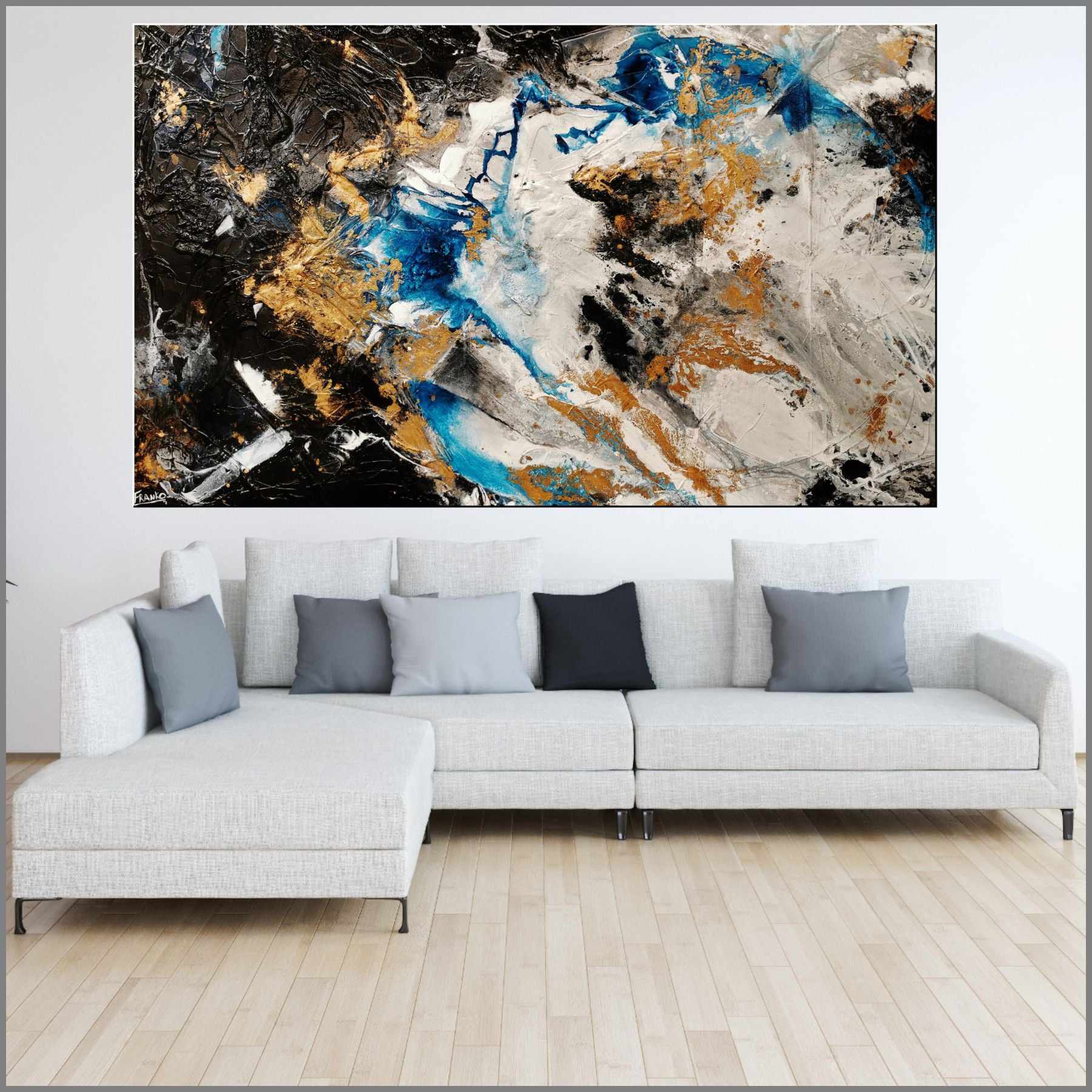Golden Cobalt 250cm x 150cm Blue Black Grey Gold Textured Abstract Painting (SOLD)-Abstract-[Franko_Artist]-[Australian_artist]-[Gold_Coast]-[Brisbane]-[modern]-[contemporary]-[original]-[Large_artwork]-[The_Block]-[Dream_Homes]-[ideas]-[Grand_Designs]-[Art_Lover]-Franklin Art Studio