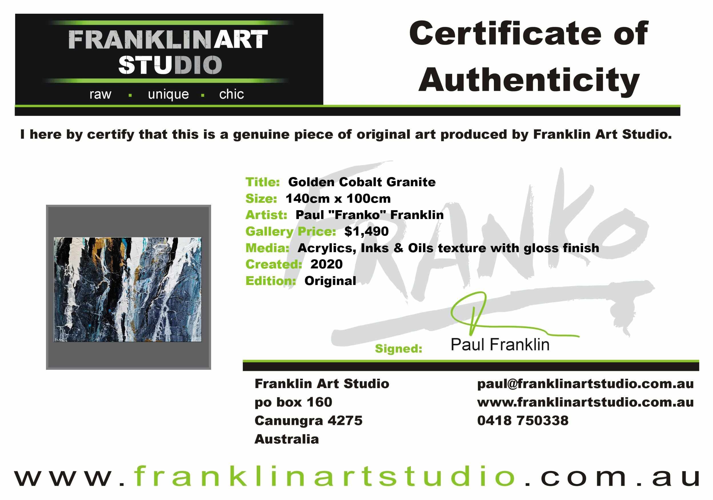 Golden Cobalt Granite 140cm x 100cm Grey Black Textured Abstract Painting (SOLD)-Abstract-[Franko_Artist]-[The_Block]-[Dream_Homes]-[ideas]-[Grand_Designs]-[Art_Lover]-Franklin Art Studio