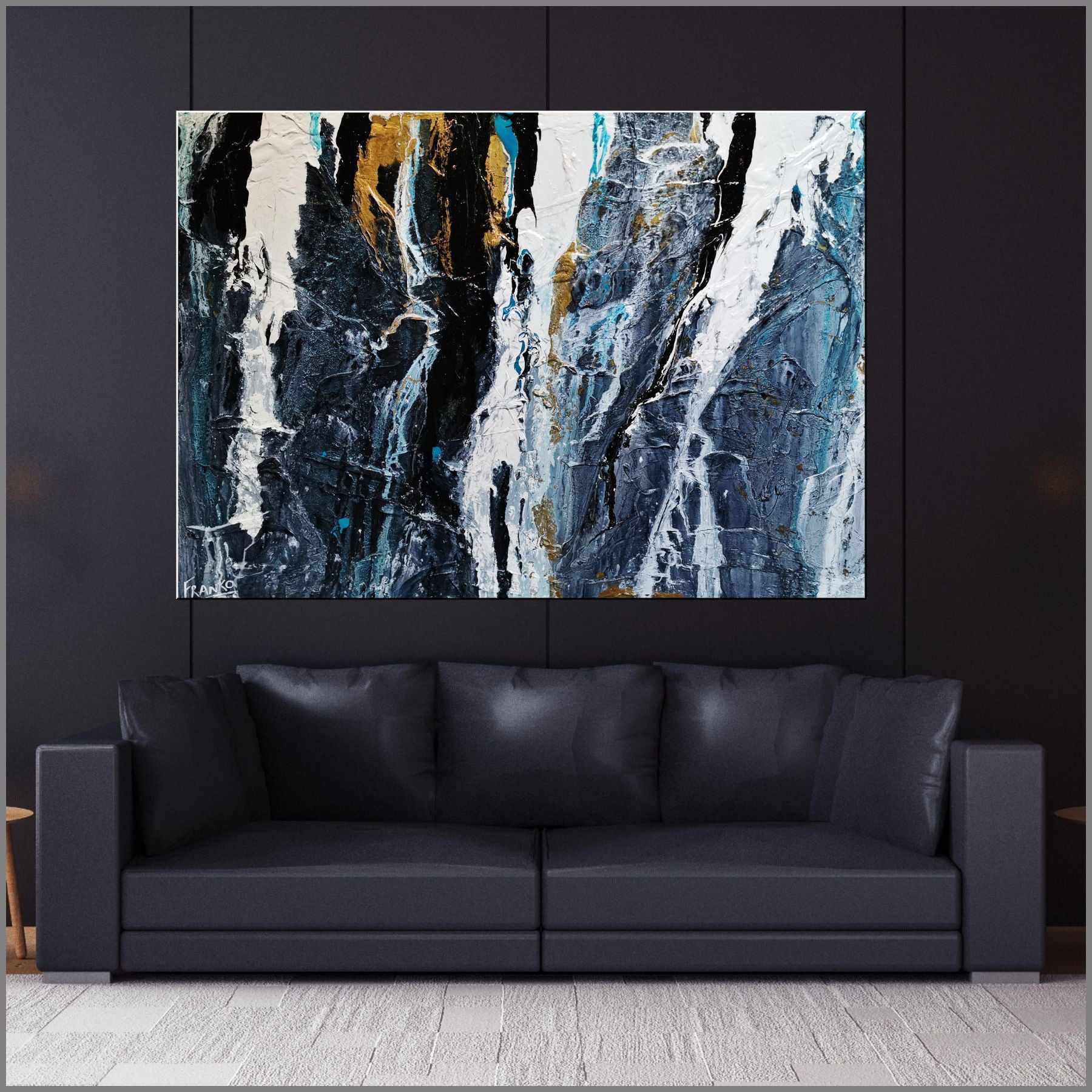 Golden Cobalt Granite 140cm x 100cm Grey Black Textured Abstract Painting (SOLD)-Abstract-[Franko_Artist]-[Australian_artist]-[Gold_Coast]-[Brisbane]-[modern]-[contemporary]-[original]-[Large_artwork]-[The_Block]-[Dream_Homes]-[ideas]-[Grand_Designs]-[Art_Lover]-Franklin Art Studio
