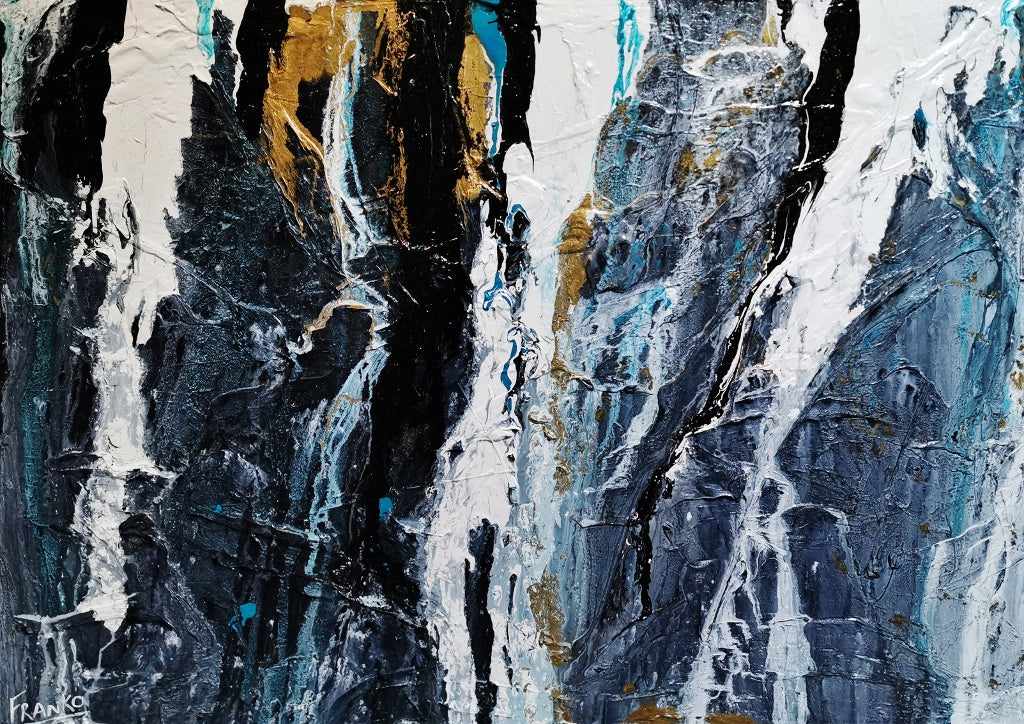 Golden Cobalt Granite 140cm x 100cm Grey Black Textured Abstract Painting (SOLD)-Abstract-[Franko_Artist]-[Australian_artist]-[Gold_Coast]-[Brisbane]-[modern]-[contemporary]-[original]-[Large_artwork]-Franklin Art Studio