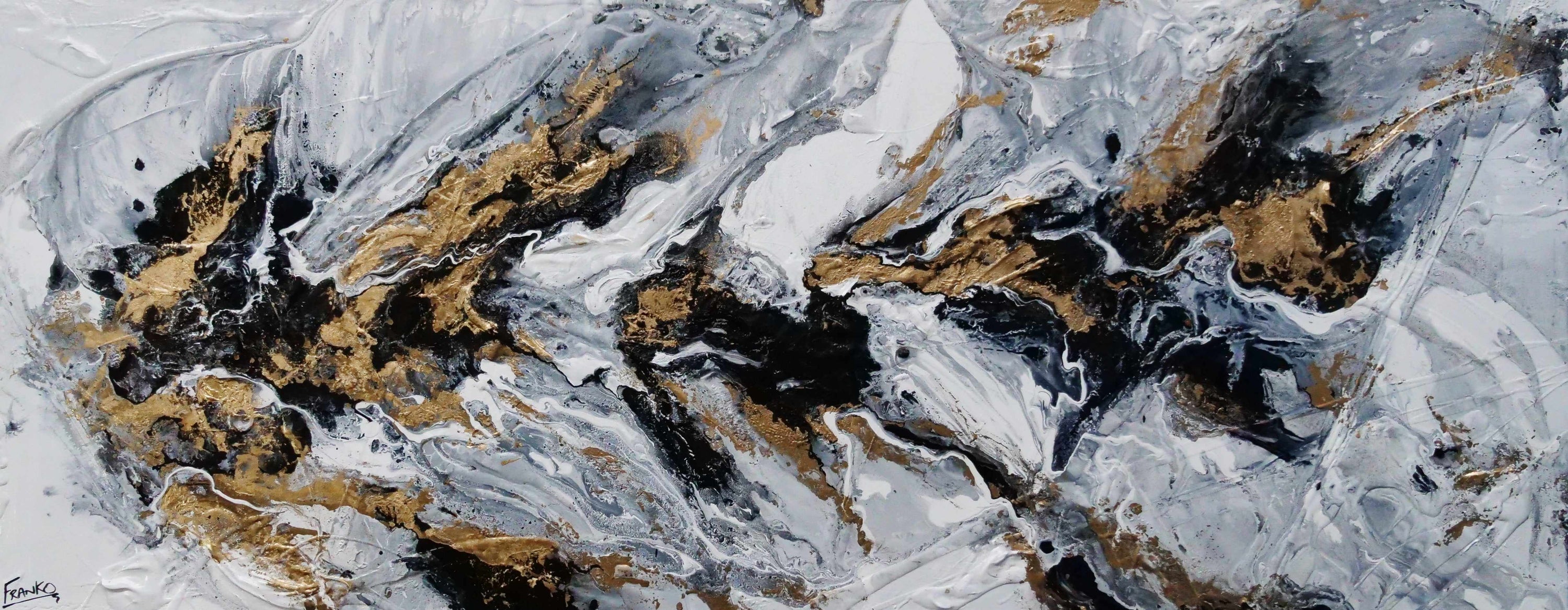 Golden Crunch 200cm x 80cm Grey Gold Textured Abstract Painting (SOLD)-Abstract-[Franko_Artist]-[Australian_artist]-[Gold_Coast]-[Brisbane]-[modern]-[contemporary]-[original]-[Large_artwork]-Franklin Art Studio