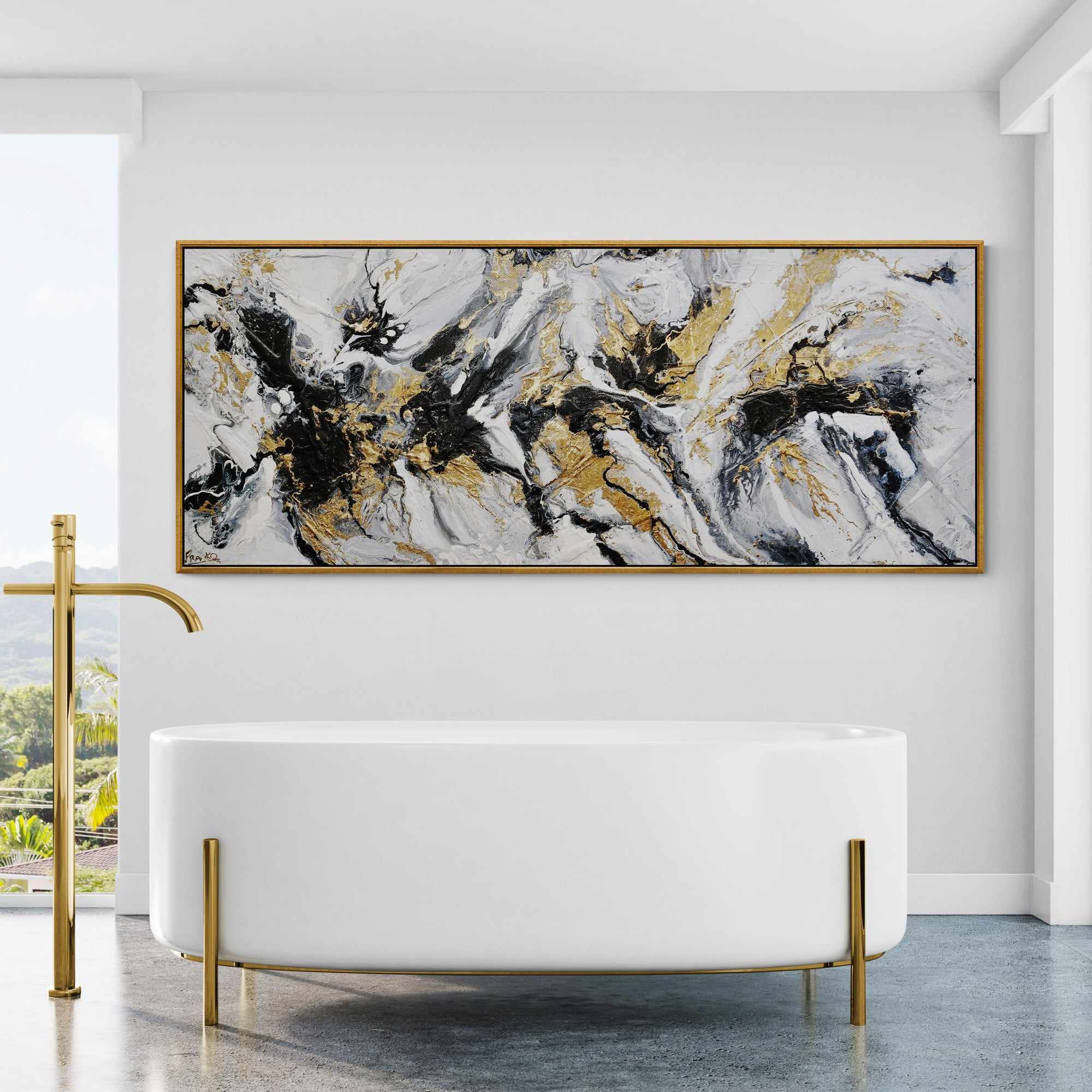 Golden Currency 200cm x 80cm Black White Gold Textured Abstract Painting (SOLD)-Abstract-[Franko_Artist]-[Australian_artist]-[Gold_Coast]-[Brisbane]-[modern]-[contemporary]-[original]-[Large_artwork]-[The_Block]-[Dream_Homes]-[ideas]-[Grand_Designs]-[Art_Lover]-Franklin Art Studio