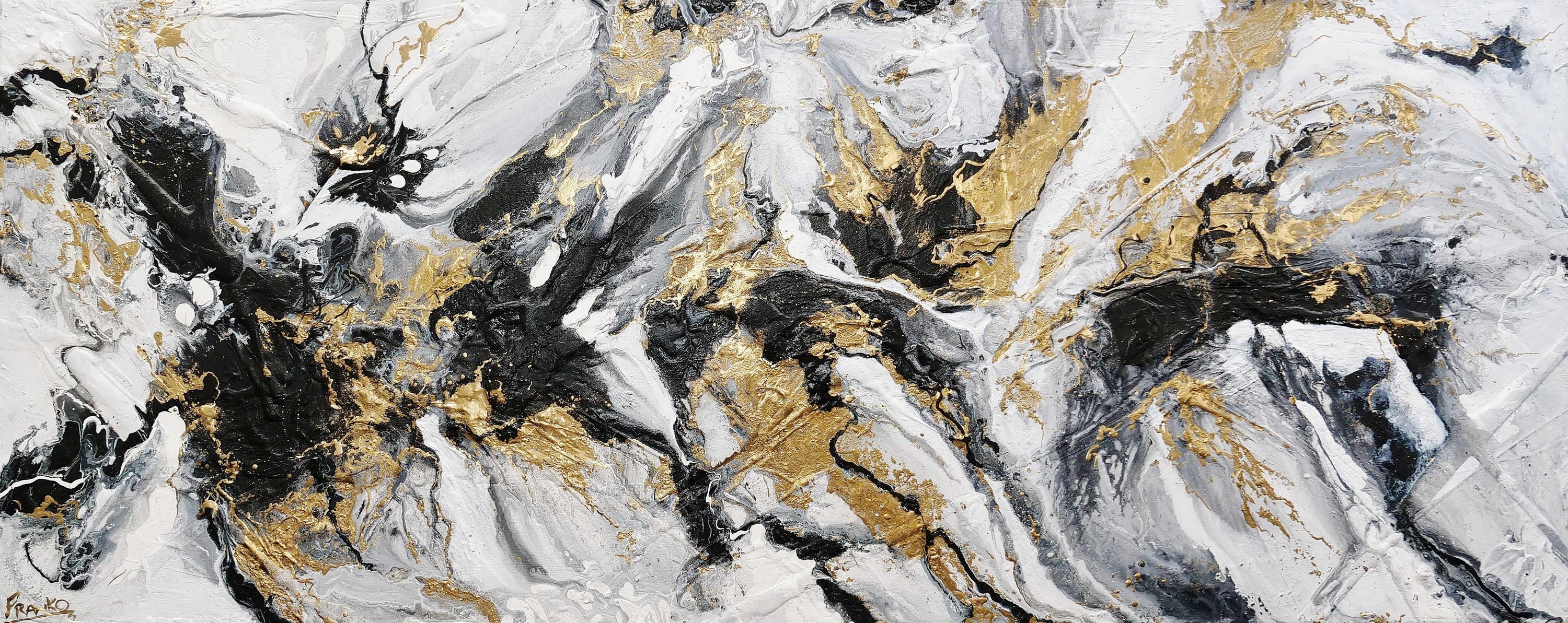 Golden Currency 200cm x 80cm Black White Gold Textured Abstract Painting (SOLD)-Abstract-[Franko_Artist]-[Australian_artist]-[Gold_Coast]-[Brisbane]-[modern]-[contemporary]-[original]-[Large_artwork]-Franklin Art Studio