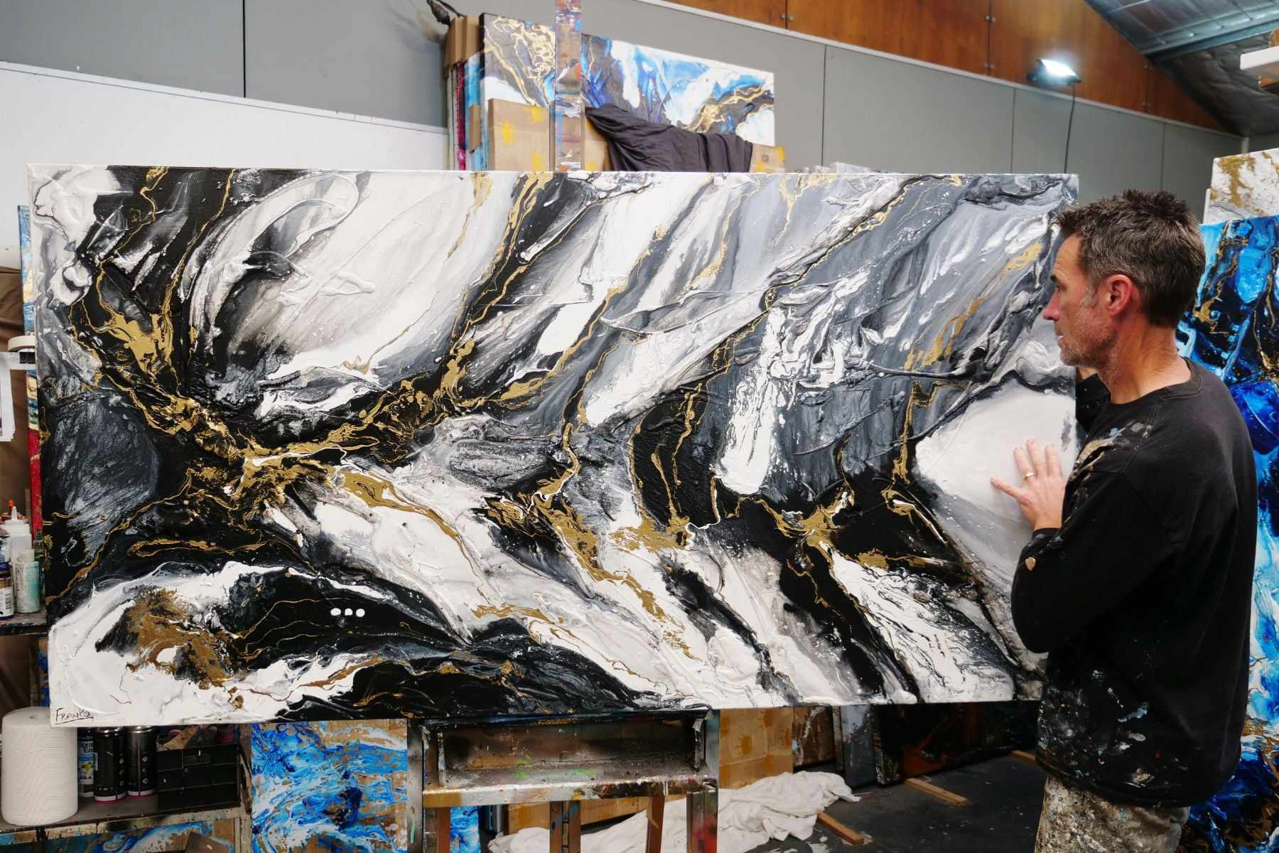 update alt-text with template Golden Glamour 190cm x 100cm White Gold Textured Abstract Painting (SOLD)-Abstract-[Franko_Artist]-[The_Block]-[Dream_Homes]-[ideas]- [Grand_Designs]-Franklin Art Studio