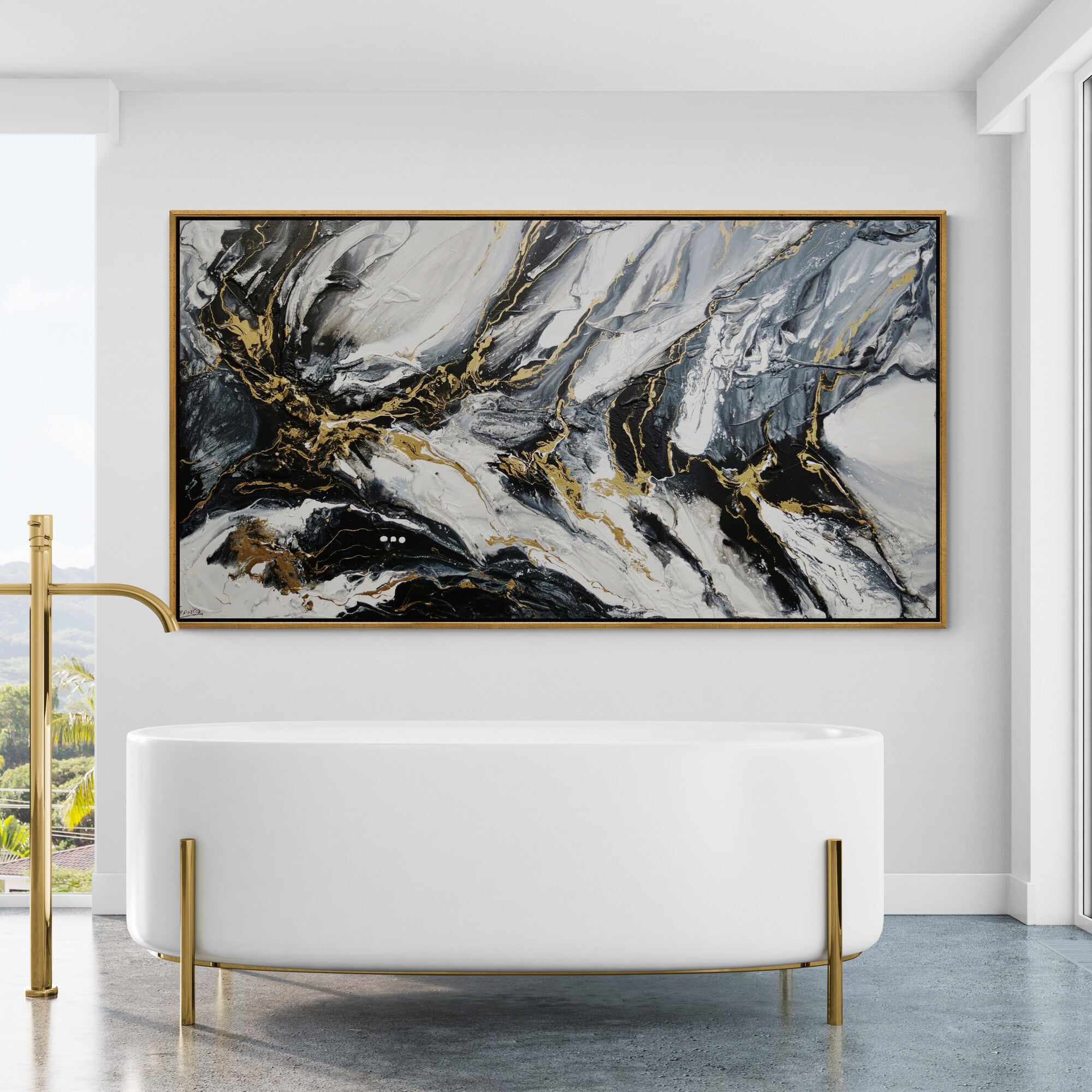 Golden Glamour 190cm x 100cm White Gold Textured Abstract Painting (SOLD)-Abstract-[Franko_Artist]-[Australian_artist]-[Gold_Coast]-[Brisbane]-[modern]-[contemporary]-[original]-[Large_artwork]-[The_Block]-[Dream_Homes]-[ideas]-[Grand_Designs]-[Art_Lover]-Franklin Art Studio