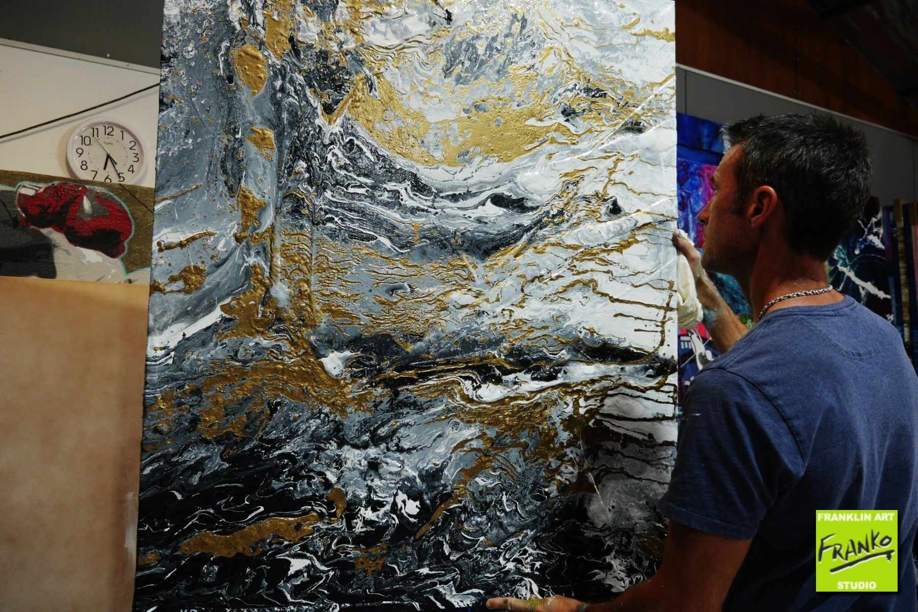 Golden Interlude 120cm x 100cm Grey Black Gold Textured Abstract Painting (SOLD)-Abstract-[Franko_Artist]-[The_Block]-[Dream_Homes]-[ideas]- [Grand_Designs]-Franklin Art Studio