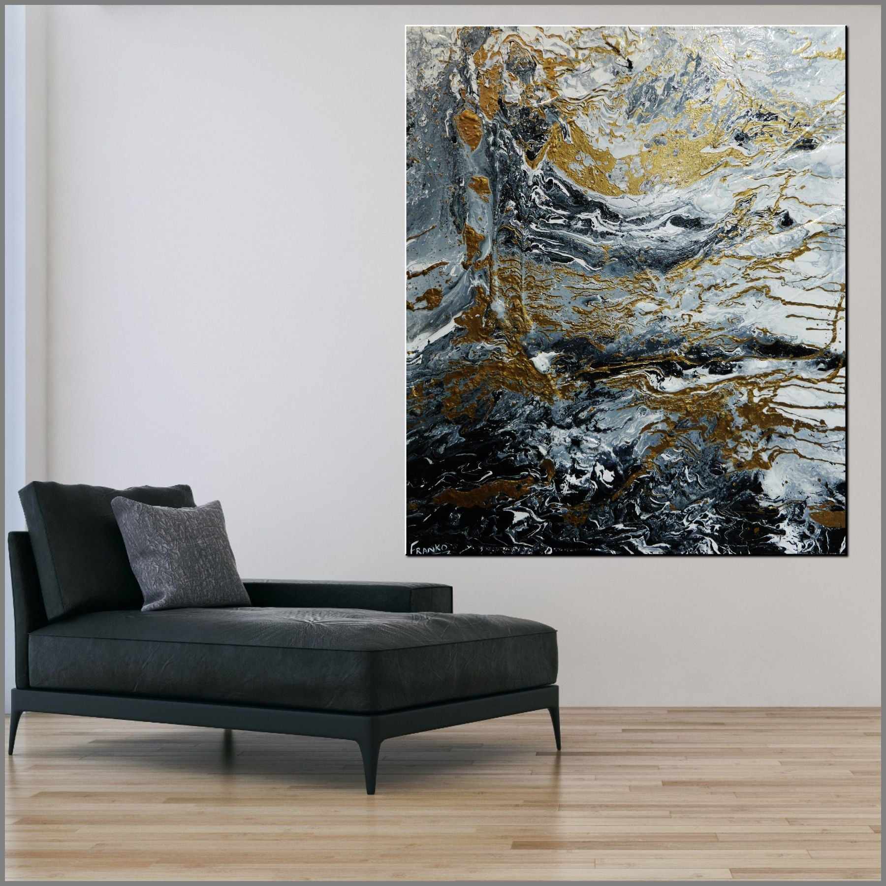 Golden Interlude 120cm x 100cm Grey Black Gold Textured Abstract Painting (SOLD)-Abstract-[Franko_Artist]-[Australian_artist]-[Gold_Coast]-[Brisbane]-[modern]-[contemporary]-[original]-[Large_artwork]-[The_Block]-[Dream_Homes]-[ideas]-[Grand_Designs]-[Art_Lover]-Franklin Art Studio