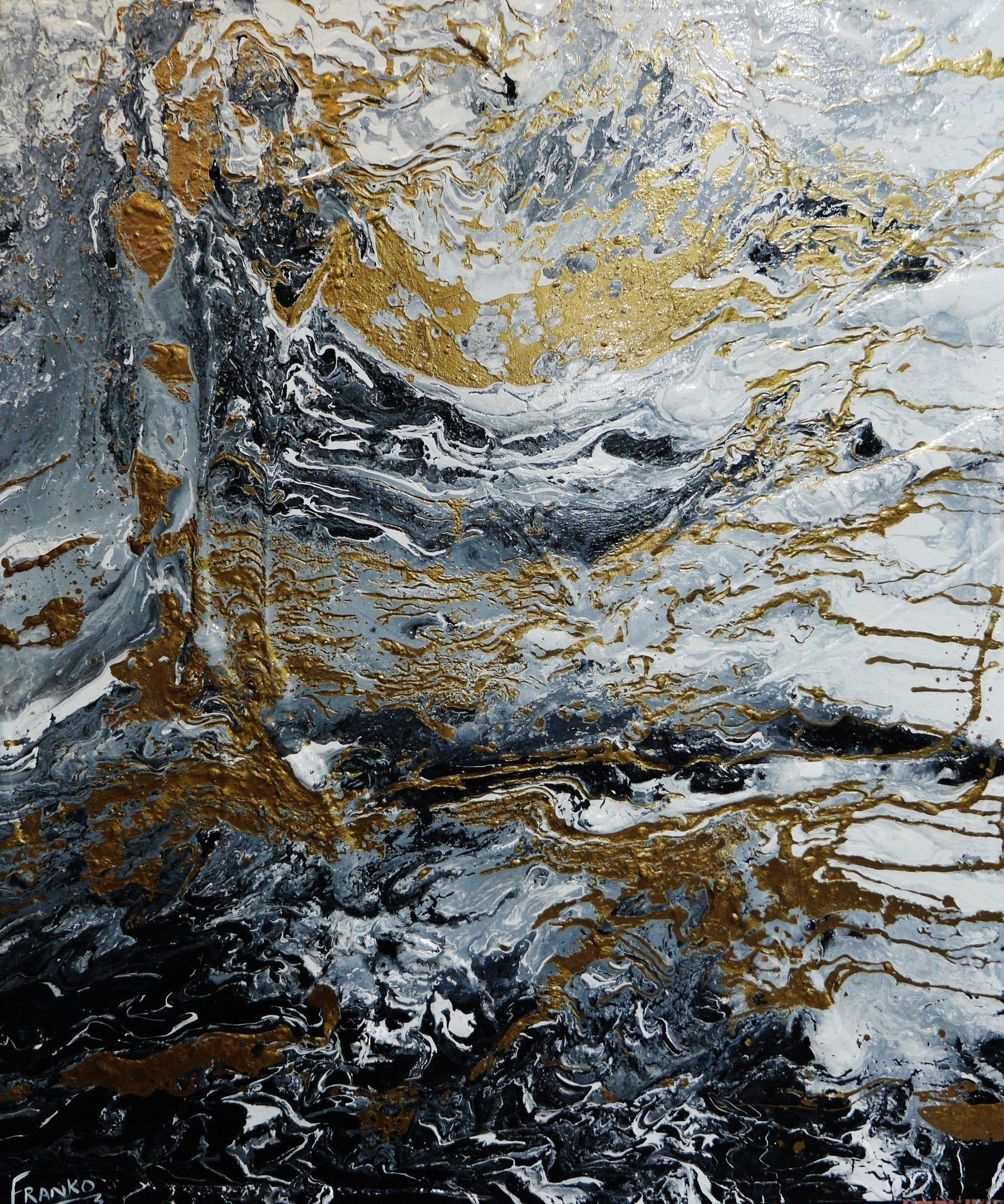 Golden Interlude 120cm x 100cm Grey Black Gold Textured Abstract Painting (SOLD)-Abstract-[Franko_Artist]-[Australian_artist]-[Gold_Coast]-[Brisbane]-[modern]-[contemporary]-[original]-[Large_artwork]-Franklin Art Studio