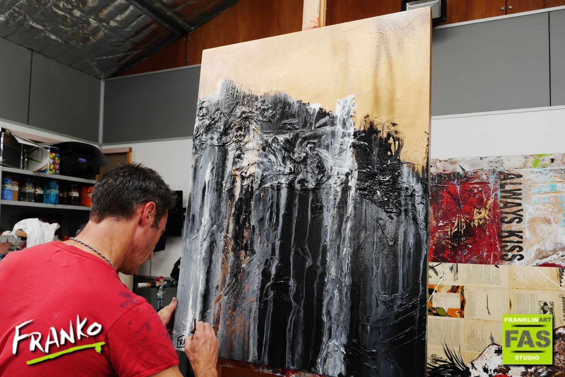 Golden Licorice 75cm x 100cm Black Gold Abstract Painting (SOLD)-Abstract-[Franko_Artist]-[The_Block]-[Dream_Homes]-[ideas]- [Grand_Designs]-Franklin Art Studio