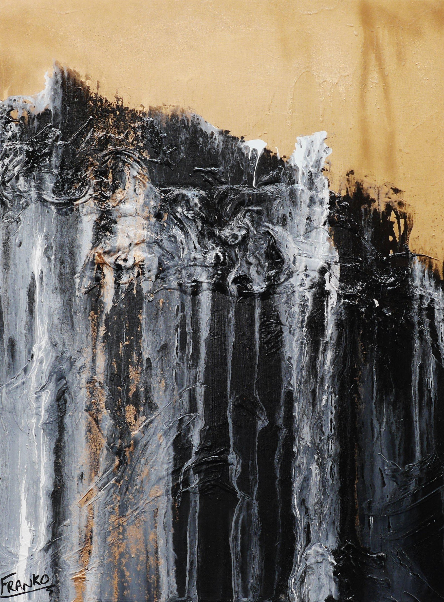 Golden Licorice 75cm x 100cm Black Gold Abstract Painting (SOLD)-Abstract-[Franko_Artist]-[Australian_artist]-[Gold_Coast]-[Brisbane]-[modern]-[contemporary]-[original]-[Large_artwork]-Franklin Art Studio