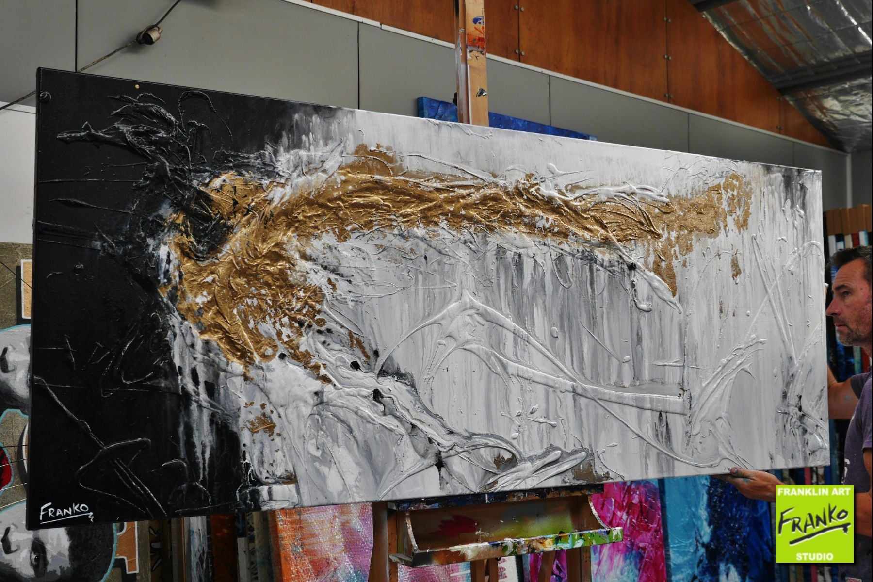 Golden Marble 200cm x 80cm Grey Gold Black Textured Abstract Painting (SOLD)-Abstract-[Franko_Artist]-[The_Block]-[Dream_Homes]-[ideas]- [Grand_Designs]-Franklin Art Studio