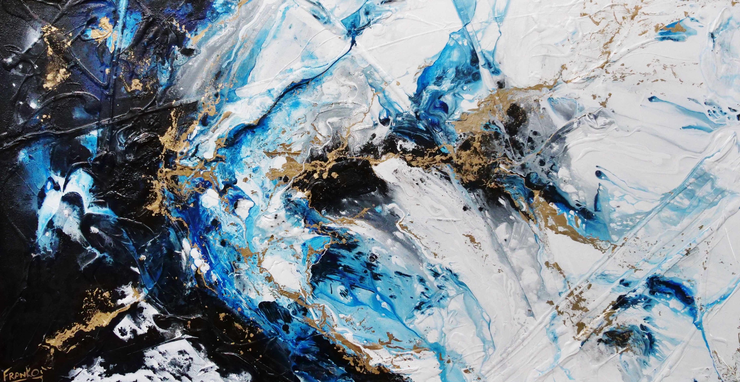 Golden Midnight 190cm x 100cm Gold Blue Black Textured Abstract Painting (SOLD)-Abstract-[Franko_Artist]-[Australian_artist]-[Gold_Coast]-[Brisbane]-[modern]-[contemporary]-[original]-[Large_artwork]-Franklin Art Studio