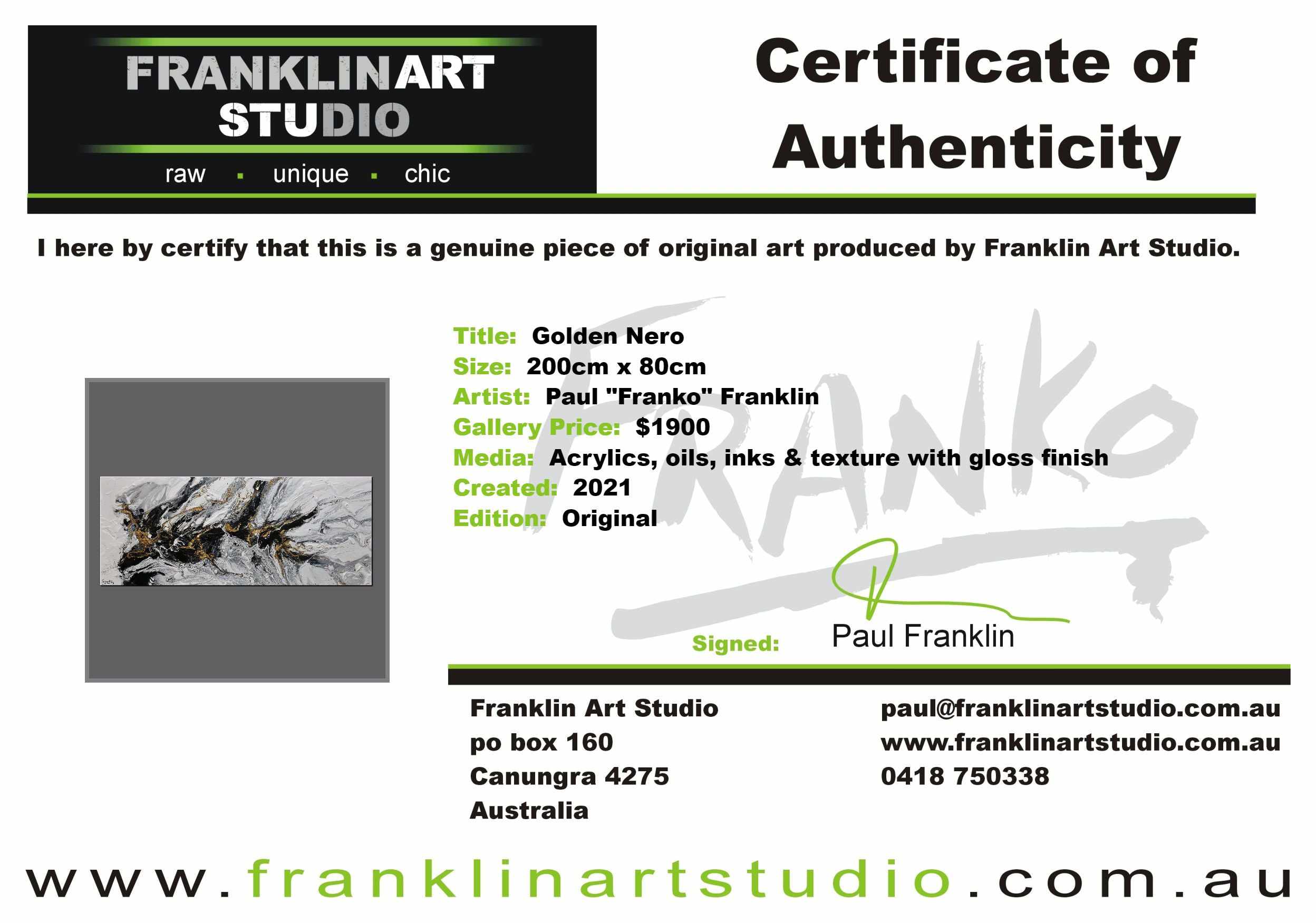 Golden Nero 200cm x 80cm Gold White Black Textured Abstract Painting (SOLD)-Abstract-[Franko_Artist]-[The_Block]-[Dream_Homes]-[ideas]-[Grand_Designs]-[Art_Lover]-Franklin Art Studio