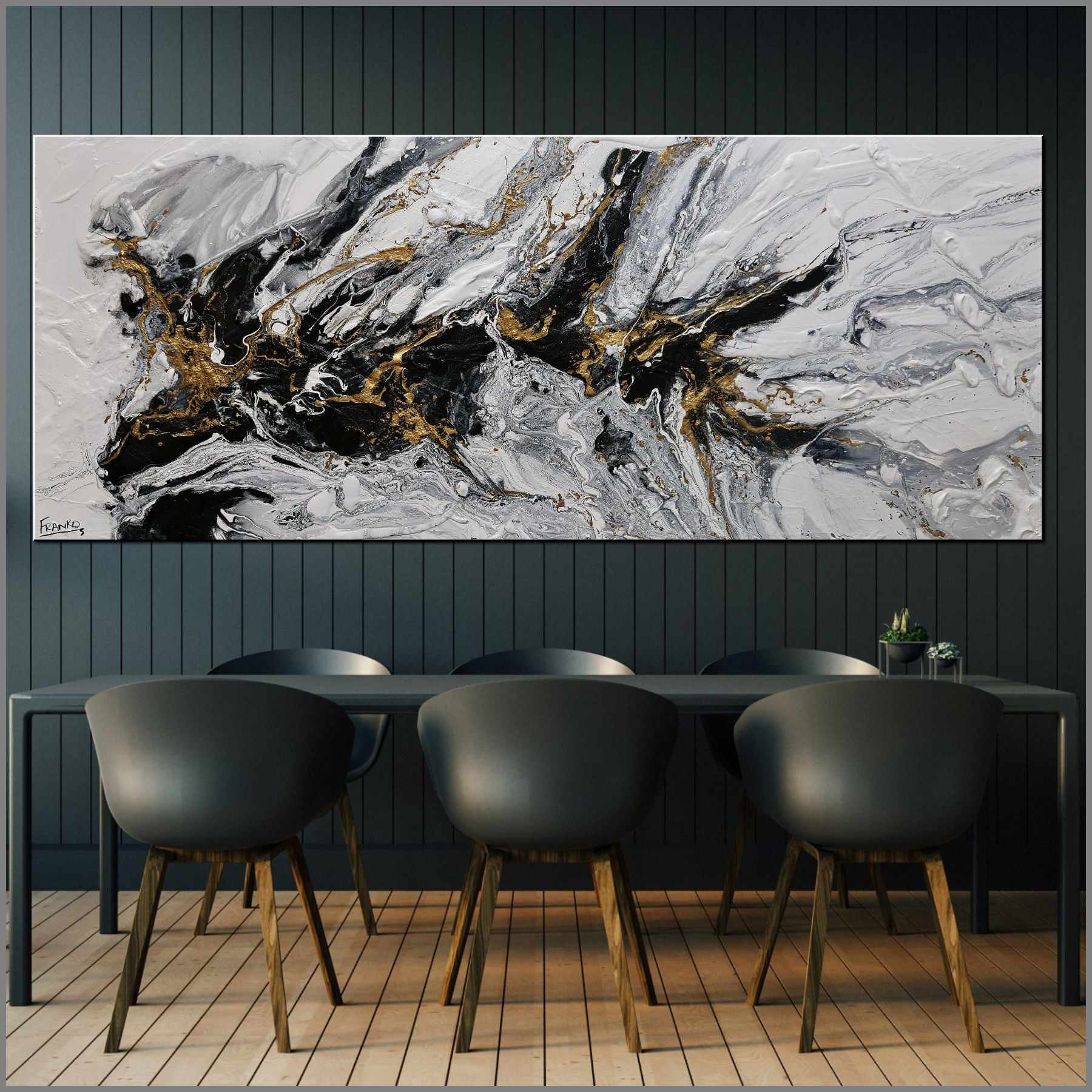 Golden Nero 200cm x 80cm Gold White Black Textured Abstract Painting (SOLD)-Abstract-[Franko_Artist]-[Australian_artist]-[Gold_Coast]-[Brisbane]-[modern]-[contemporary]-[original]-[Large_artwork]-[The_Block]-[Dream_Homes]-[ideas]-[Grand_Designs]-[Art_Lover]-Franklin Art Studio