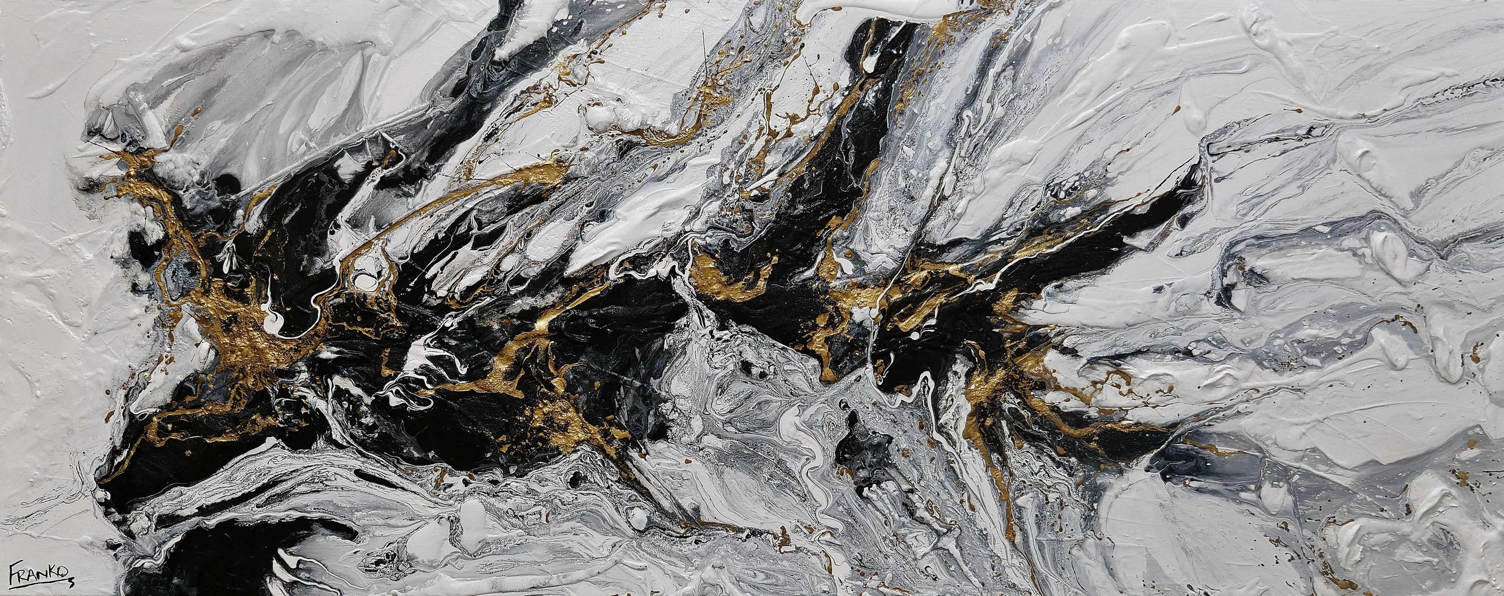 Golden Nero 200cm x 80cm Gold White Black Textured Abstract Painting (SOLD)-Abstract-[Franko_Artist]-[Australian_artist]-[Gold_Coast]-[Brisbane]-[modern]-[contemporary]-[original]-[Large_artwork]-Franklin Art Studio