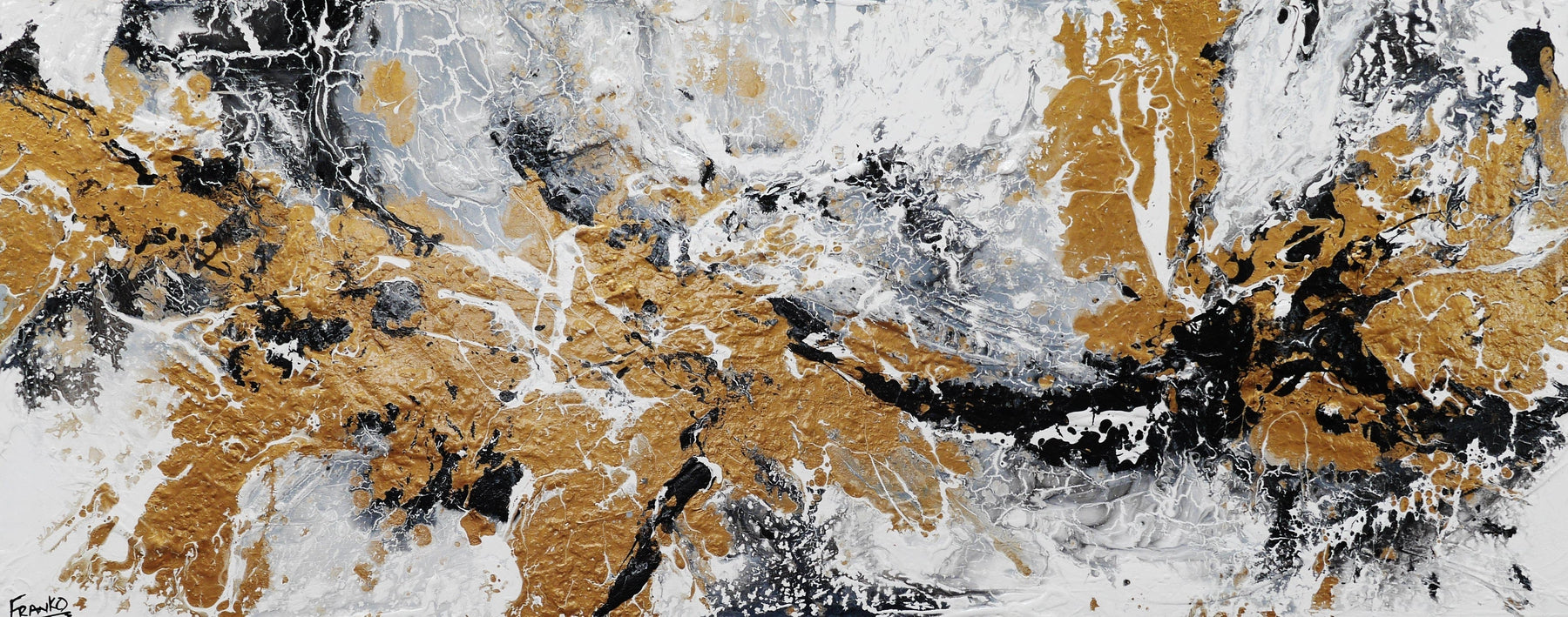 Golden Oxygen 200cm x 80cm White Black Gold Textured Abstract Painting (SOLD)-Abstract-[Franko_Artist]-[Australian_artist]-[Gold_Coast]-[Brisbane]-[modern]-[contemporary]-[original]-[Large_artwork]-Franklin Art Studio