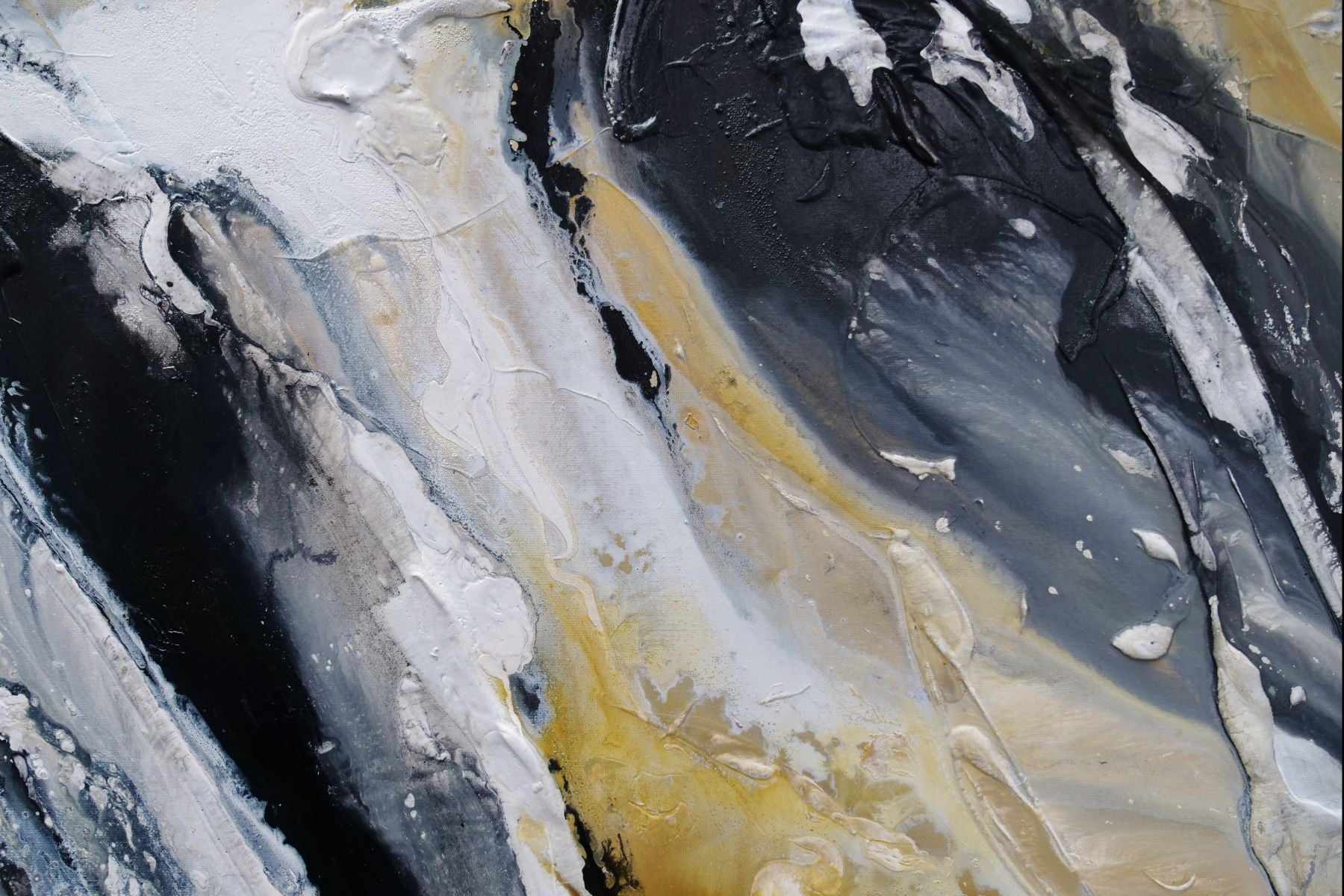 Golden Pearl 200cm x 120cm Black Gold White Textured Abstract Painting (SOLD)