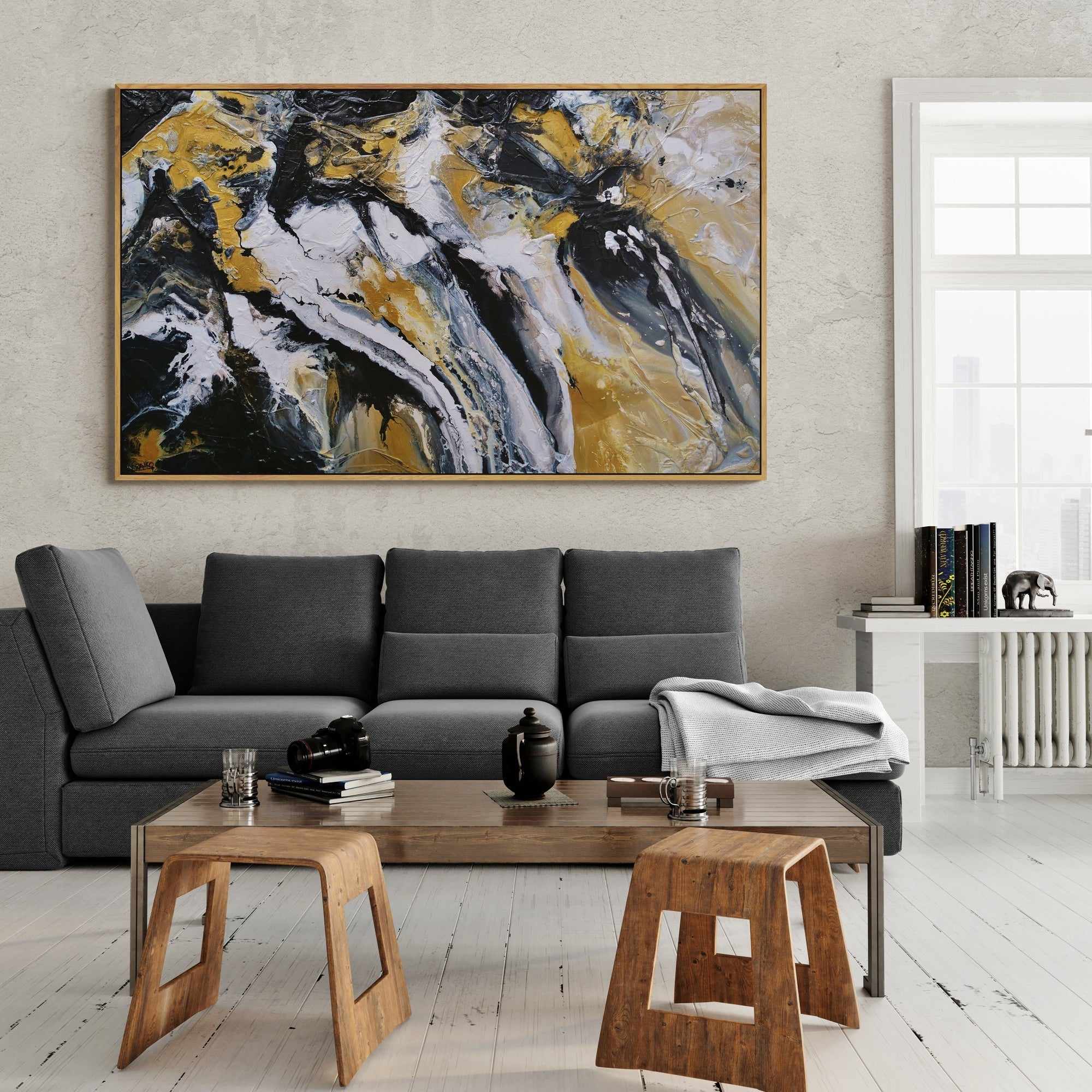 Golden Pearl 200cm x 120cm Black Gold White Textured Abstract Painting (SOLD)-Abstract-[Franko_Artist]-[Australian_artist]-[Gold_Coast]-[Brisbane]-[modern]-[contemporary]-[original]-[Large_artwork]-[The_Block]-[Dream_Homes]-[ideas]-[Grand_Designs]-[Art_Lover]-Franklin Art Studio