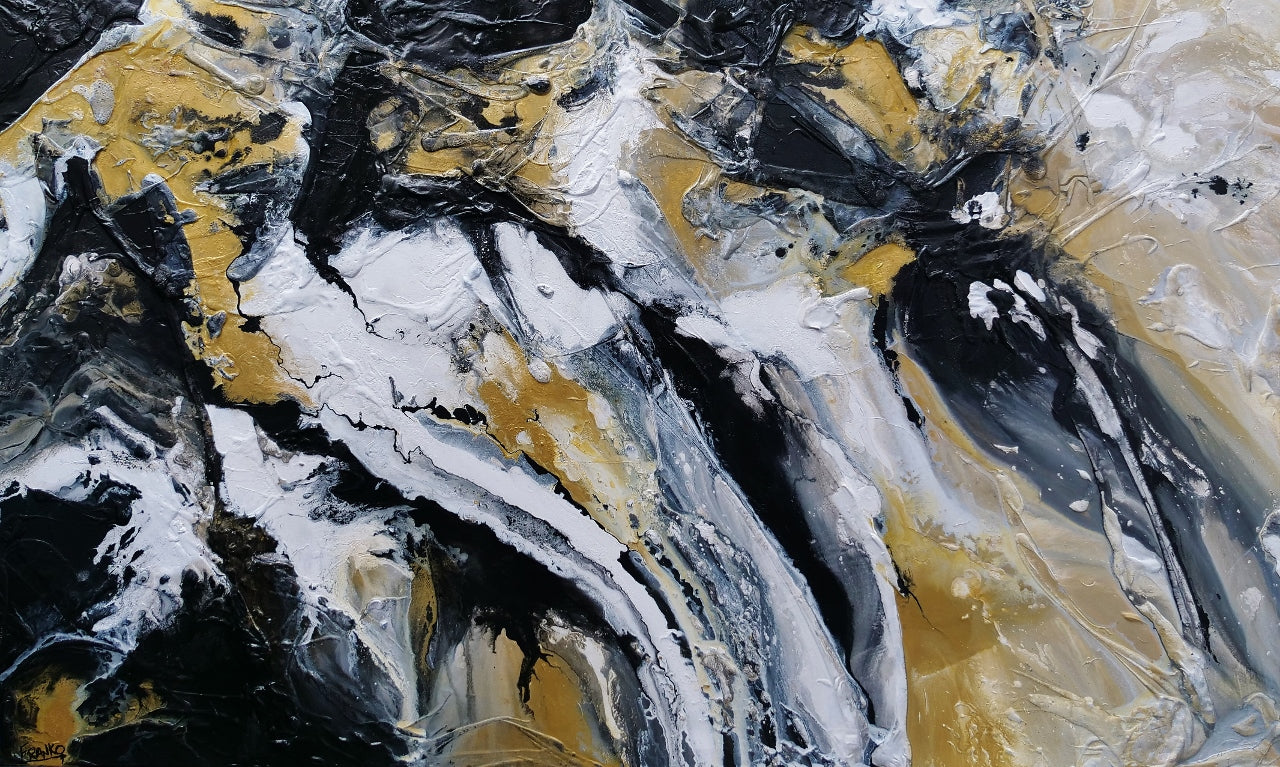 Golden Pearl 200cm x 120cm Black Gold White Textured Abstract Painting (SOLD)-Abstract-[Franko_Artist]-[Australian_artist]-[Gold_Coast]-[Brisbane]-[modern]-[contemporary]-[original]-[Large_artwork]-Franklin Art Studio