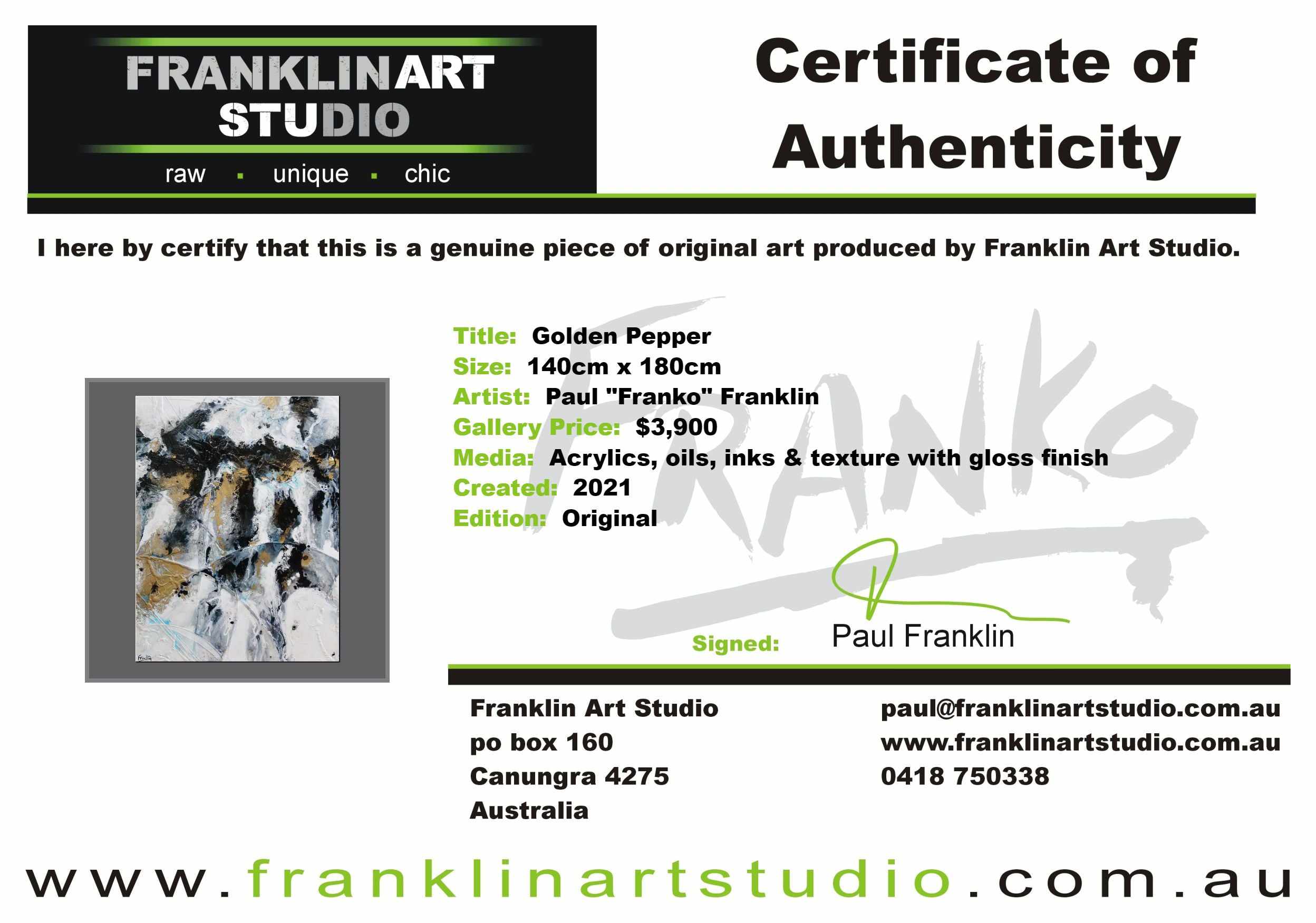 Golden Pepper 140cm x 180cm White Gold Black Textured Abstract Painting (SOLD)-Abstract-[Franko_Artist]-[The_Block]-[Dream_Homes]-[ideas]- [Grand_Designs]-Franklin Art Studio