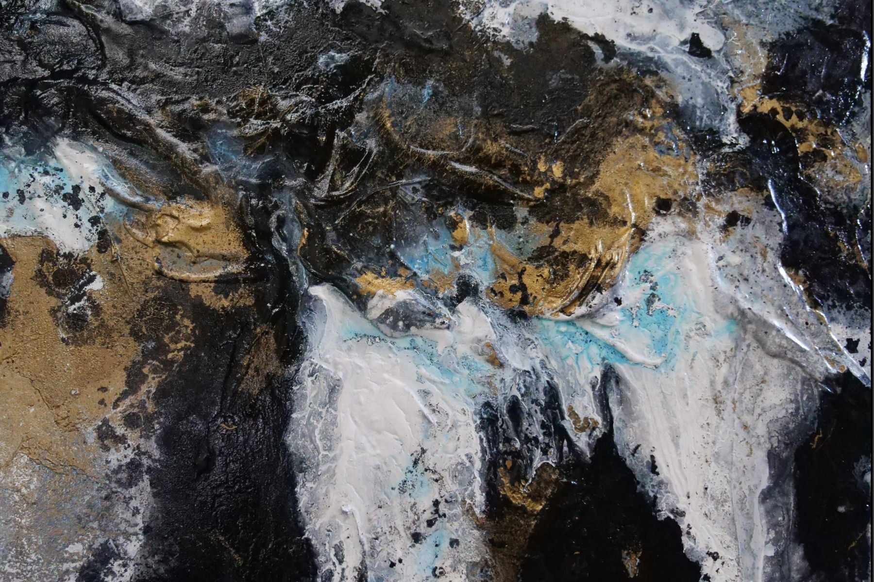 Golden Pepper 140cm x 180cm White Gold Black Textured Abstract Painting (SOLD)