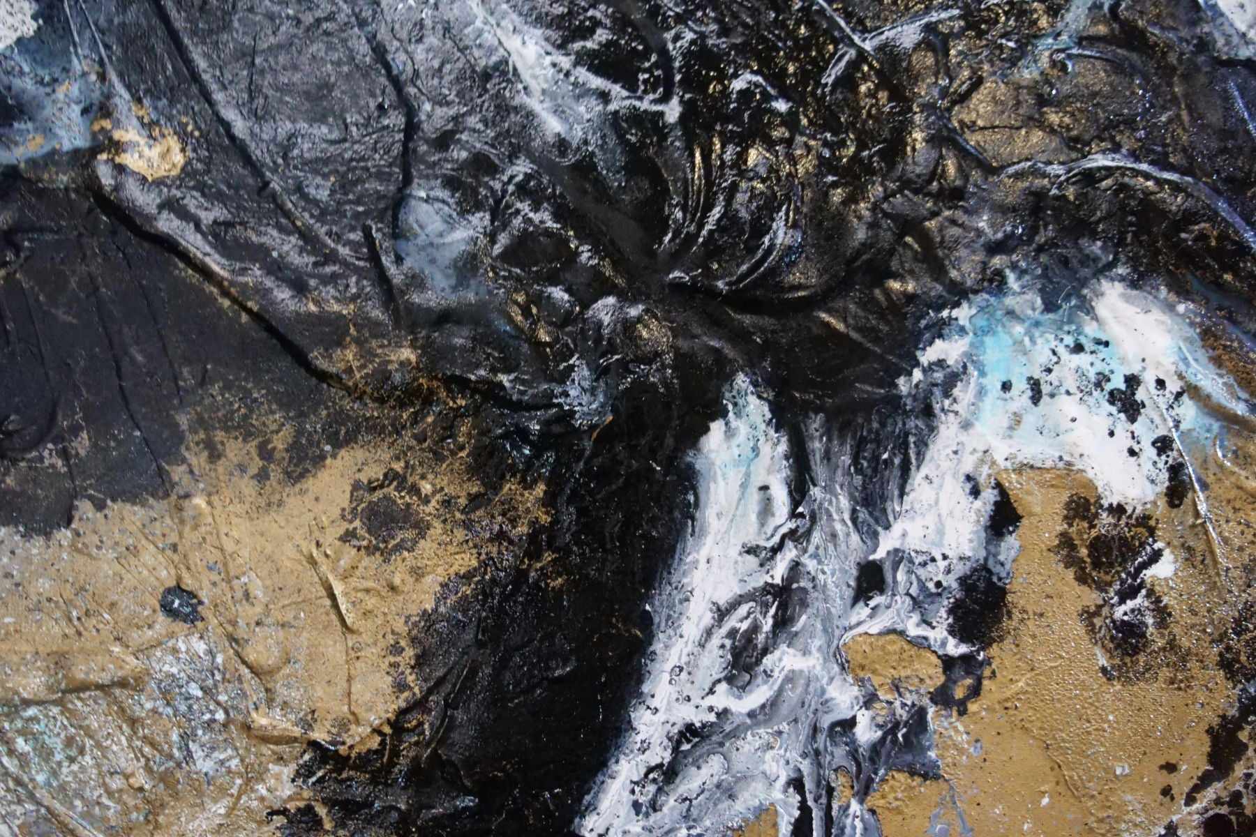 Golden Pepper 140cm x 180cm White Gold Black Textured Abstract Painting (SOLD)-Abstract-[Franko]-[Artist]-[Australia]-[Painting]-Franklin Art Studio