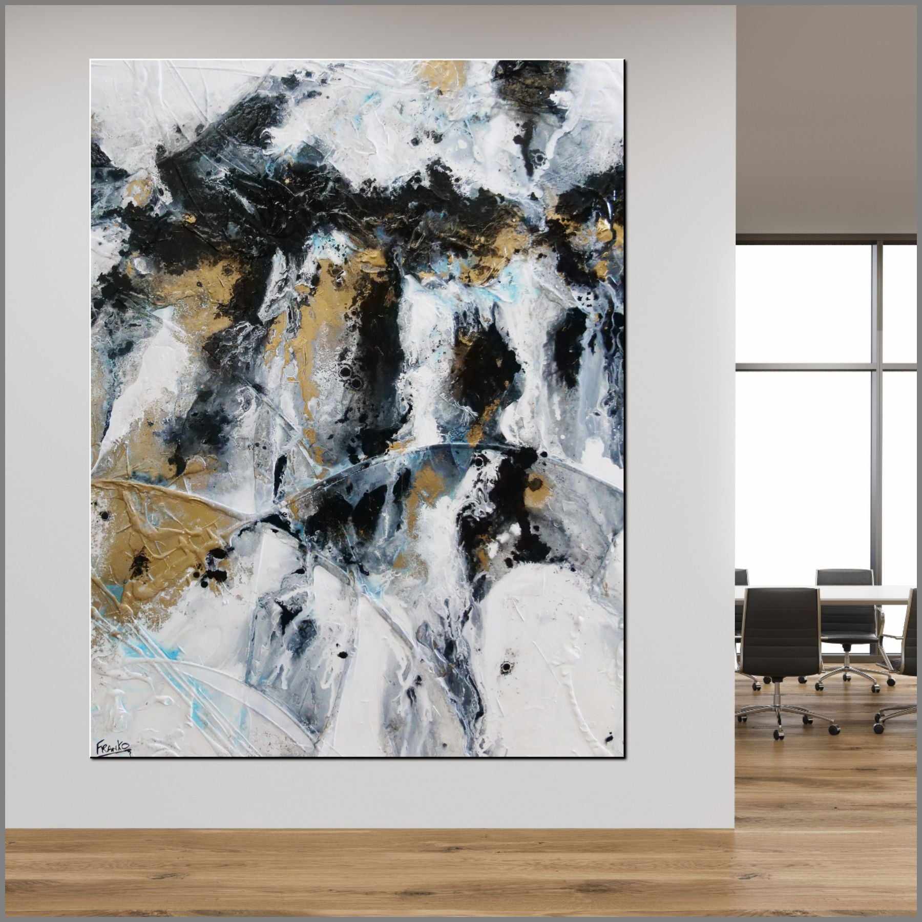 Golden Pepper 140cm x 180cm White Gold Black Textured Abstract Painting (SOLD)-Abstract-[Franko_Artist]-[Australian_artist]-[Gold_Coast]-[Brisbane]-[modern]-[contemporary]-[original]-[Large_artwork]-[The_Block]-[Dream_Homes]-[ideas]-[Grand_Designs]-[Art_Lover]-Franklin Art Studio