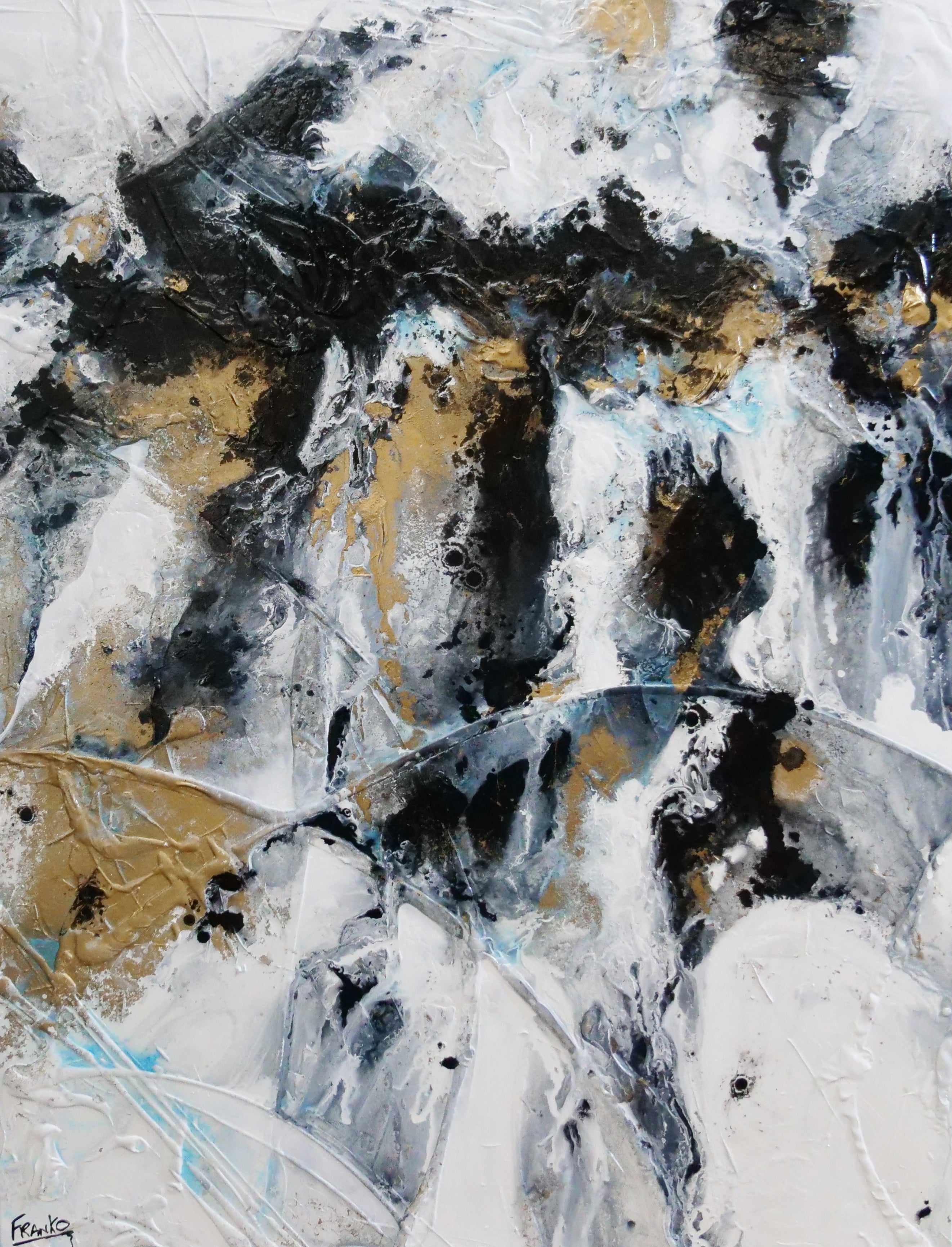 Golden Pepper 140cm x 180cm White Gold Black Textured Abstract Painting (SOLD)-Abstract-[Franko_Artist]-[Australian_artist]-[Gold_Coast]-[Brisbane]-[modern]-[contemporary]-[original]-[Large_artwork]-Franklin Art Studio