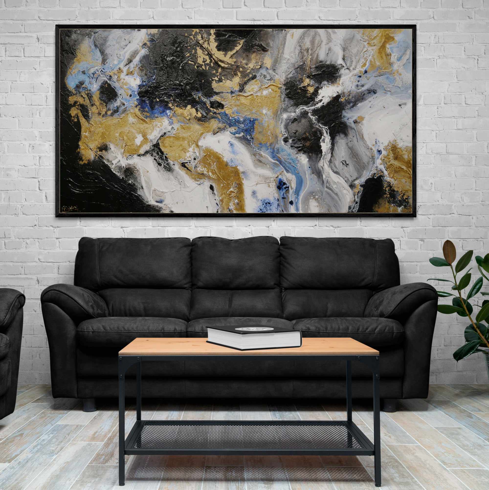 Golden Potion 190cm x 100cm Paynes Grey Gold Black Textured Abstract Painting (SOLD)-Abstract-[Franko_Artist]-[The_Block]-[Dream_Homes]-[ideas]- [Grand_Designs]-Franklin Art Studio