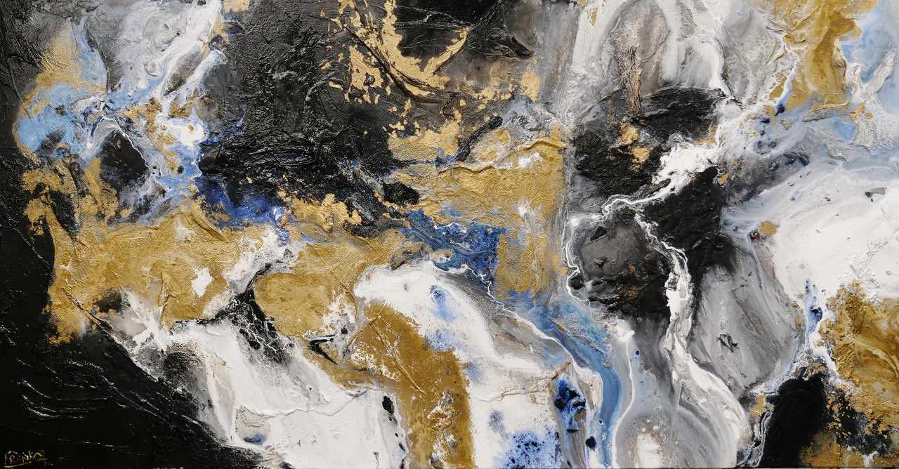 Golden Potion 190cm x 100cm Paynes Grey Gold Black Textured Abstract Painting (SOLD)-Abstract-[Franko_Artist]-[Australian_artist]-[Gold_Coast]-[Brisbane]-[modern]-[contemporary]-[original]-[Large_artwork]-Franklin Art Studio