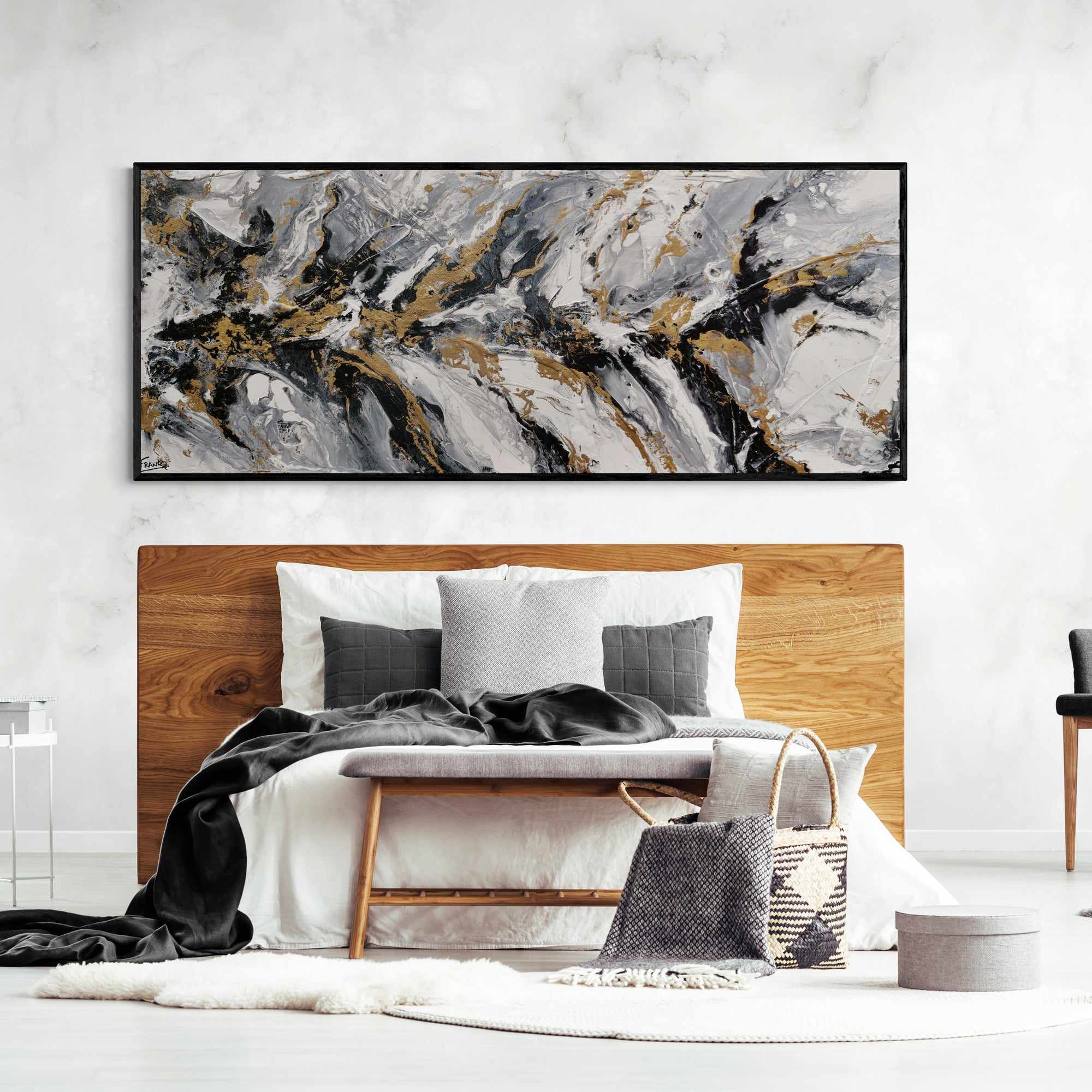 Golden Ransom 200cm x 80cm Gold White Black Textured Abstract Painting (SOLD)-Abstract-[Franko]-[Artist]-[Australia]-[Painting]-Franklin Art Studio