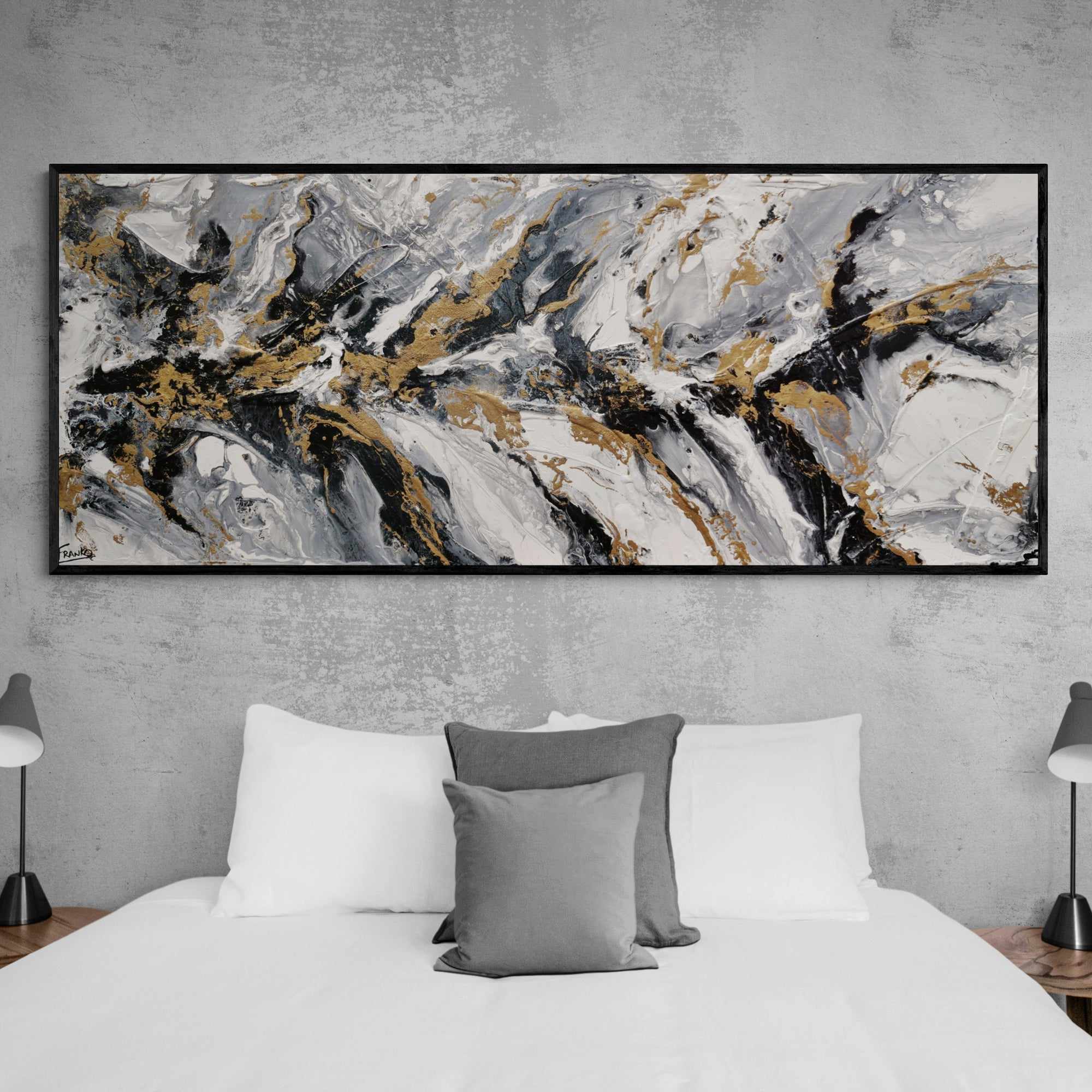 Golden Ransom 200cm x 80cm Gold White Black Textured Abstract Painting (SOLD)-Abstract-[Franko_Artist]-[Australian_artist]-[Gold_Coast]-[Brisbane]-[modern]-[contemporary]-[original]-[Large_artwork]-[The_Block]-[Dream_Homes]-[ideas]-[Grand_Designs]-[Art_Lover]-Franklin Art Studio