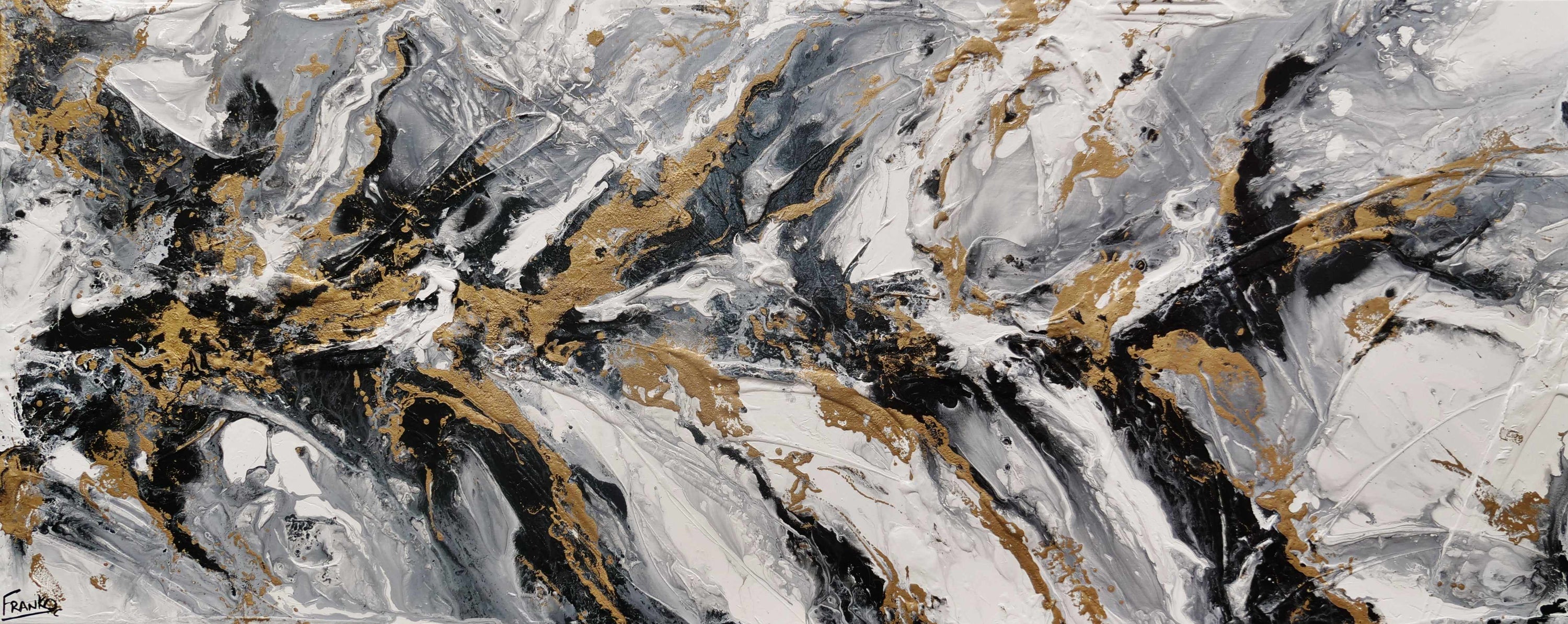 Golden Ransom 200cm x 80cm Gold White Black Textured Abstract Painting (SOLD)-Abstract-[Franko_Artist]-[Australian_artist]-[Gold_Coast]-[Brisbane]-[modern]-[contemporary]-[original]-[Large_artwork]-Franklin Art Studio
