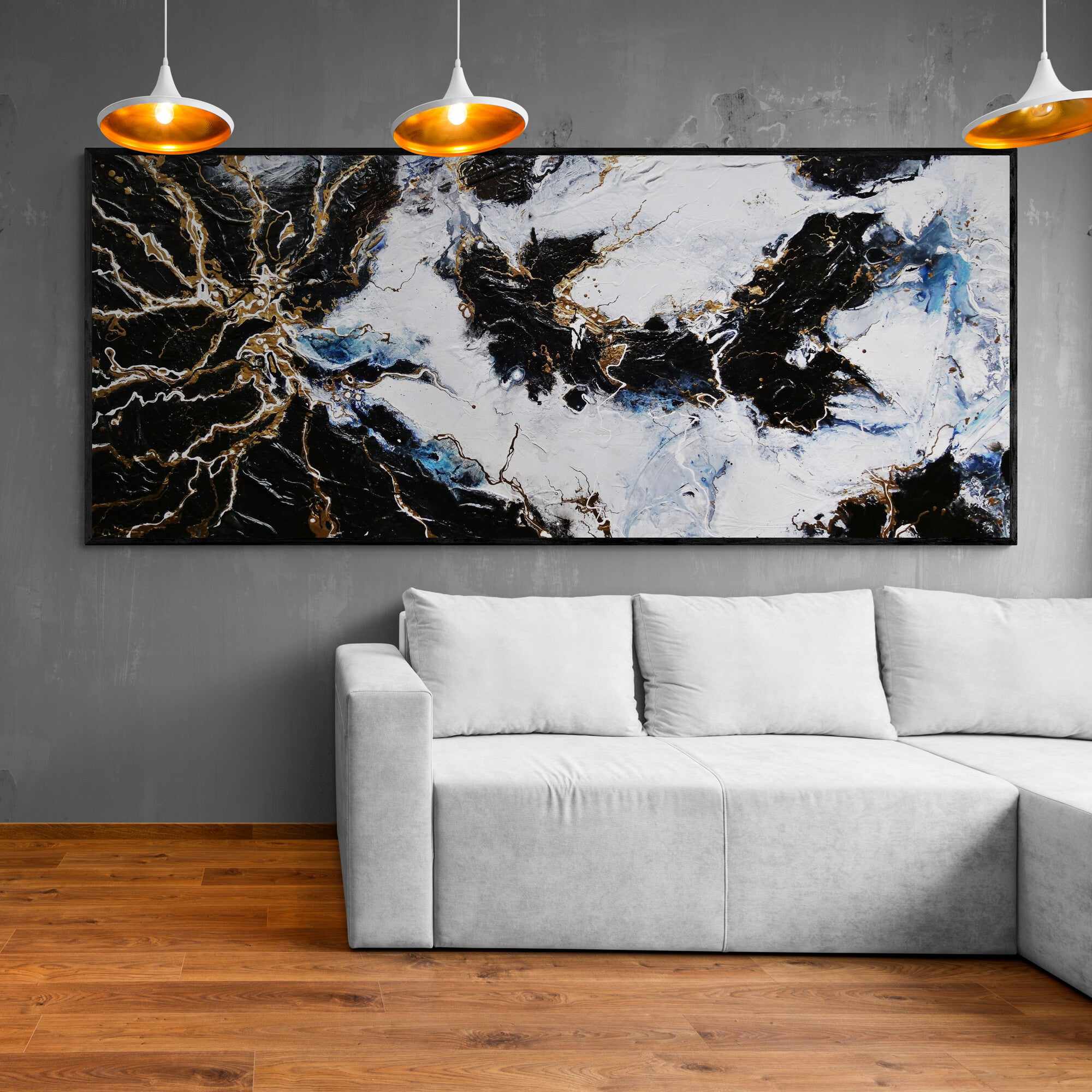 Golden Rapture 240cm x 100cm Black White Gold Textured Abstract Painting (SOLD)-Abstract-[Franko]-[Australian]-[Popular]-[Best Selling]-Franklin Art Studio