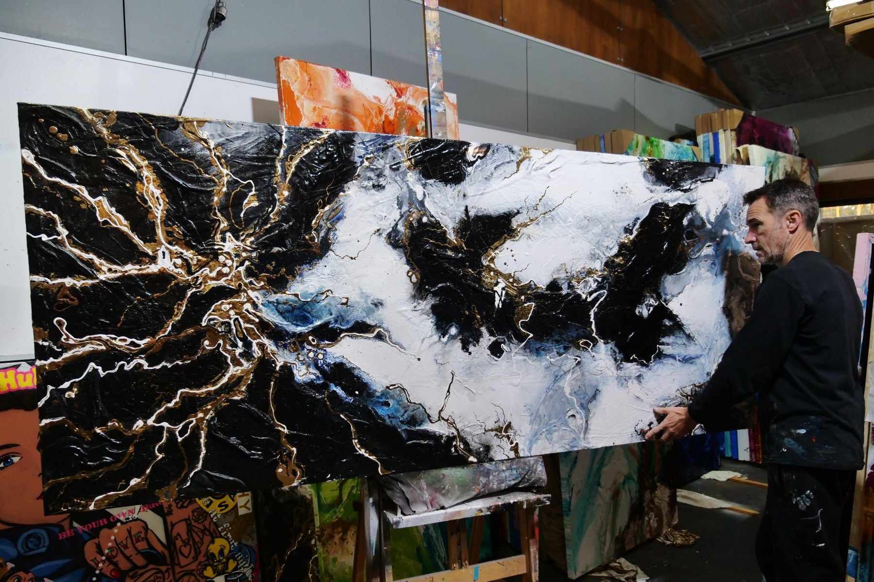 update alt-text with template Golden Rapture 240cm x 100cm Black White Gold Textured Abstract Painting (SOLD)-Abstract-[Franko_Artist]-[The_Block]-[Dream_Homes]-[ideas]- [Grand_Designs]-Franklin Art Studio