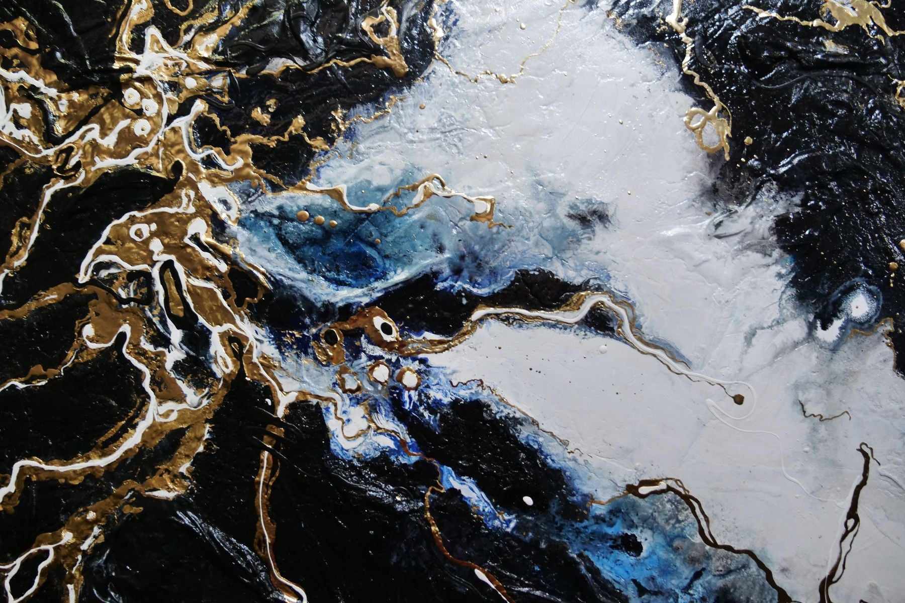 Golden Rapture 240cm x 100cm Black White Gold Textured Abstract Painting (SOLD)