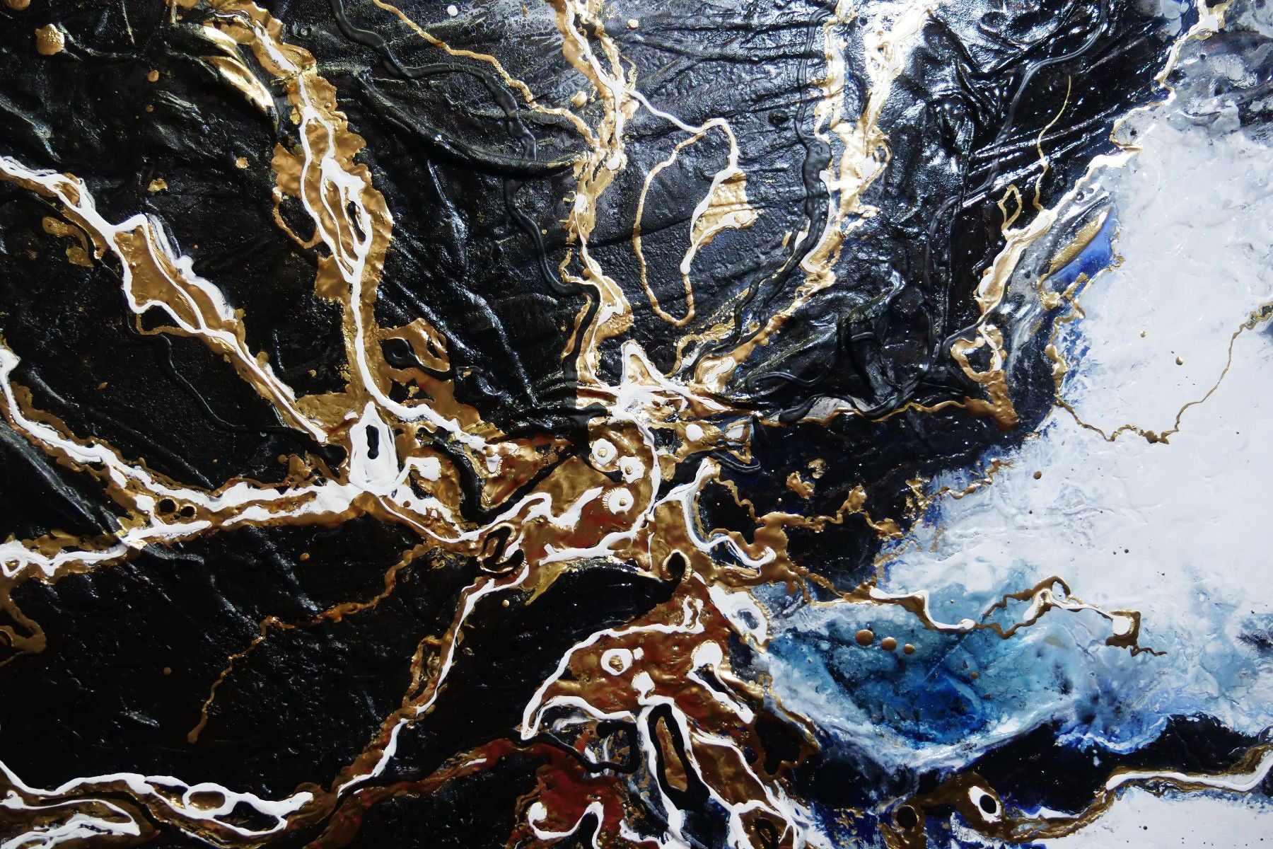 Golden Rapture 240cm x 100cm Black White Gold Textured Abstract Painting (SOLD)