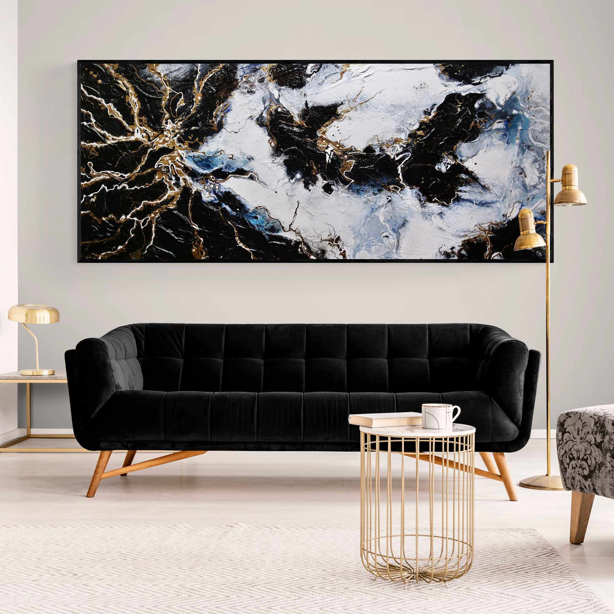 Golden Rapture 240cm x 100cm Black White Gold Textured Abstract Painting (SOLD)-Abstract-[Franko_Artist]-[Australian_artist]-[Gold_Coast]-[Brisbane]-[modern]-[contemporary]-[original]-[Large_artwork]-[The_Block]-[Dream_Homes]-[ideas]-[Grand_Designs]-[Art_Lover]-Franklin Art Studio